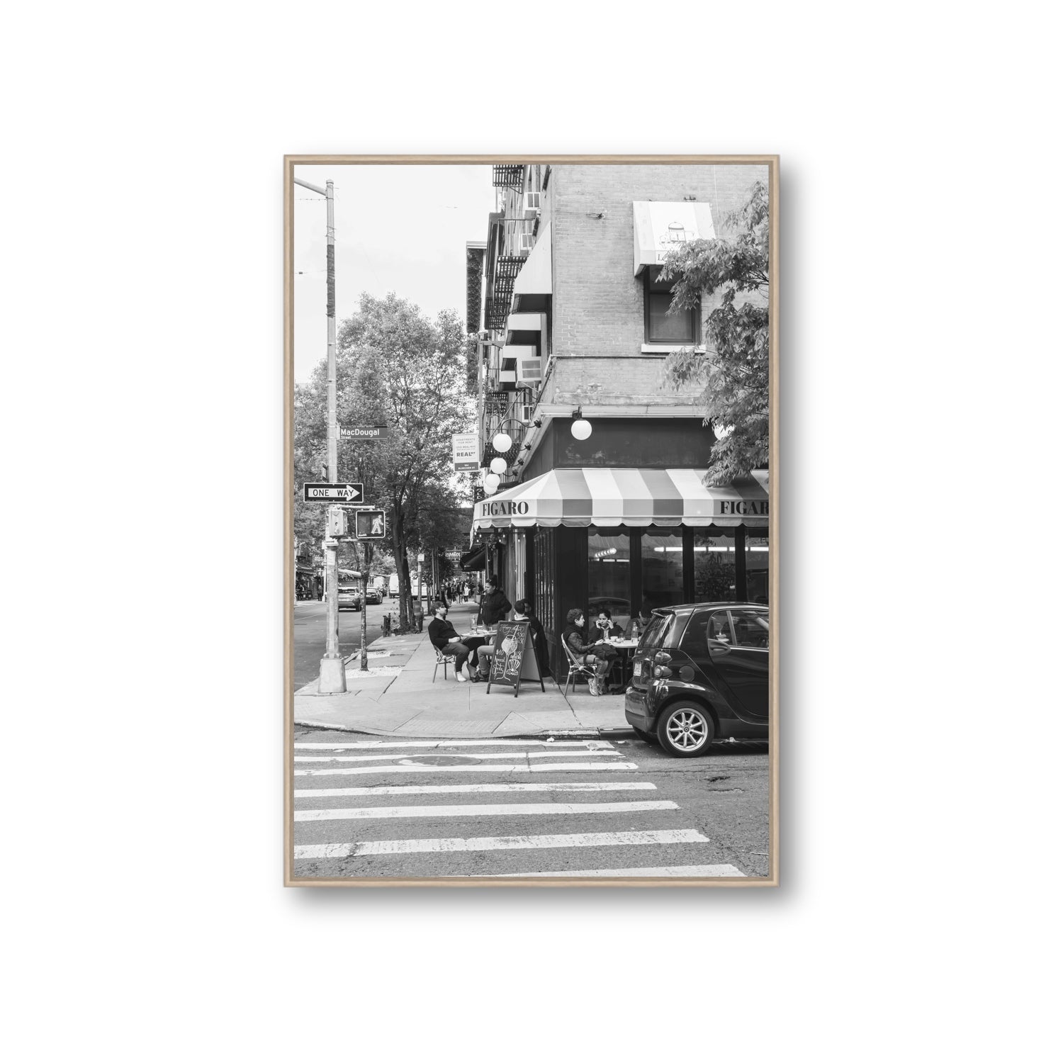 Figaro New York NYC Black & White wall art Giant fine art canvas in natural oak float frame