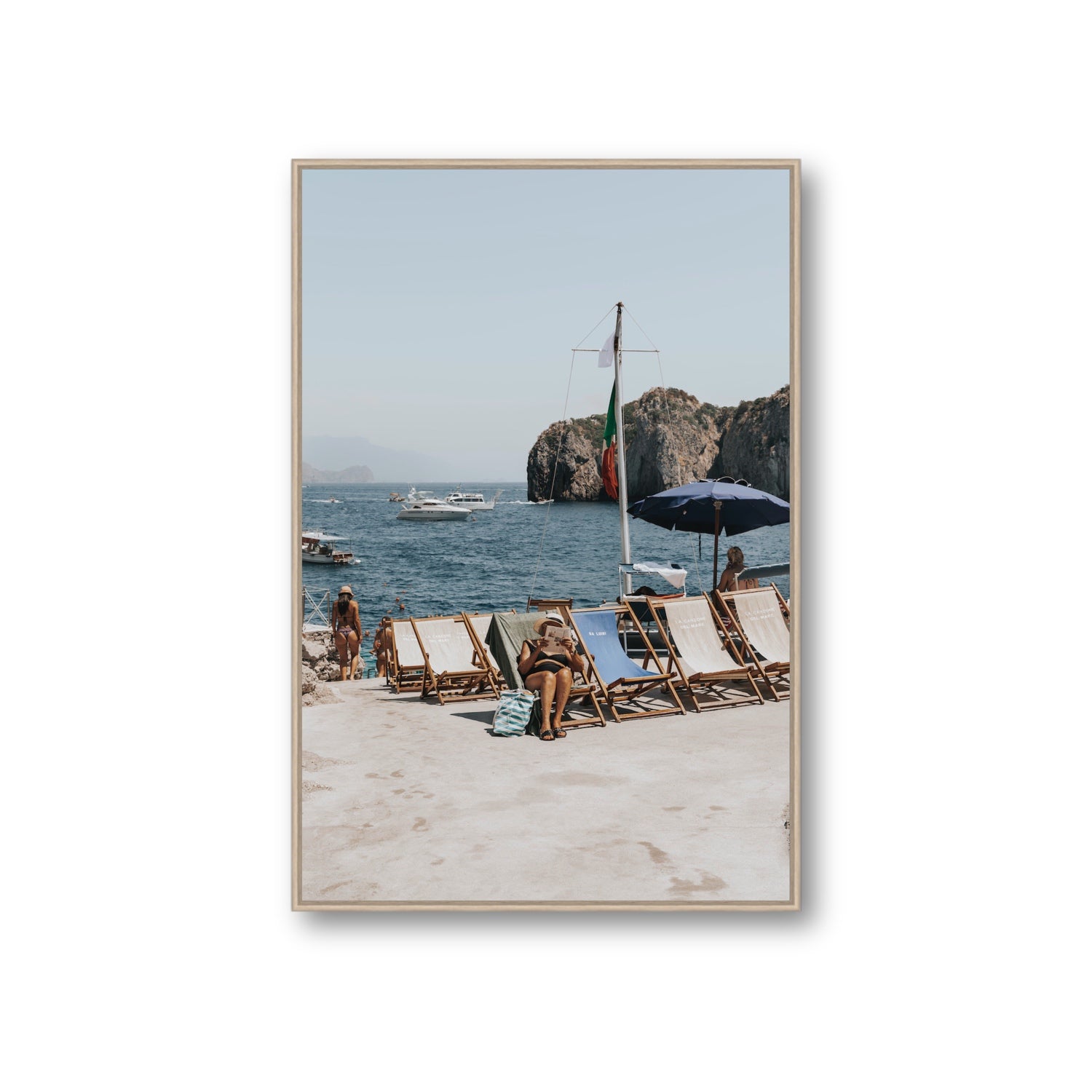 Vintage Sun Goddess fine art print, Capri, Italy, Giant, Natural Oak Float Frame, Fine Art Canvas