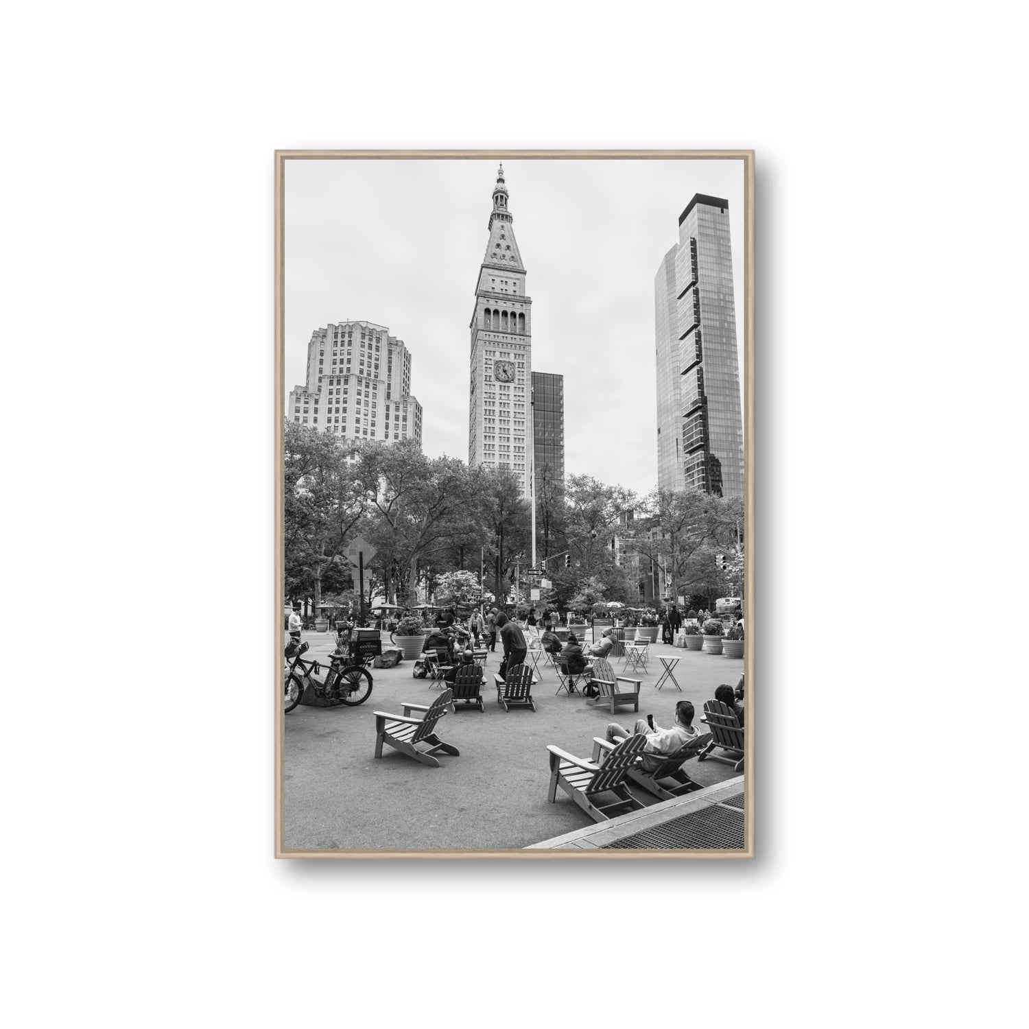 Timeless New York New York NYC Black & White wall art Giant fine art canvas in natural oak float frame