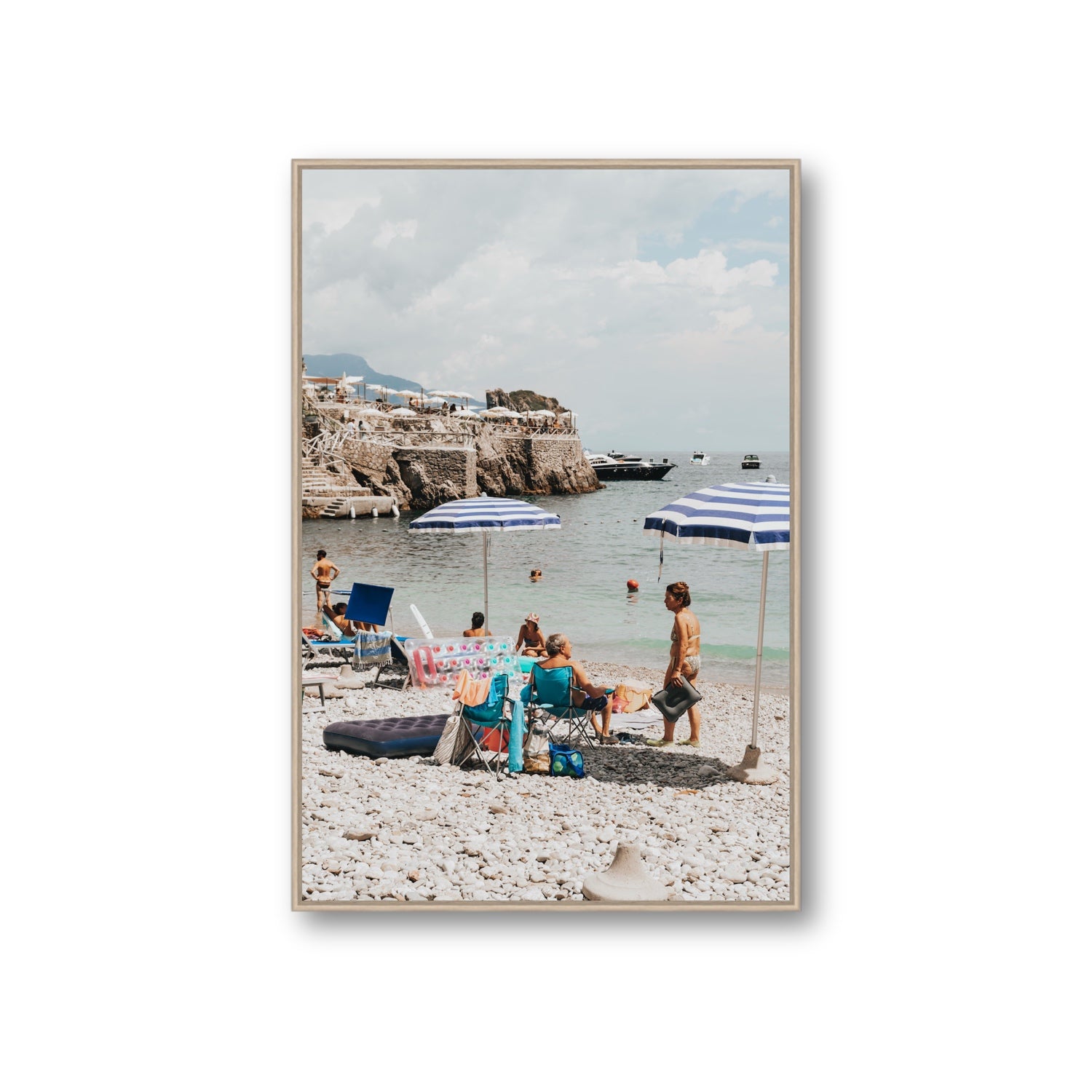 Couple Goals Nerano Amalfi Coast coastal wall art Giant fine art canvas in natural oak float frame