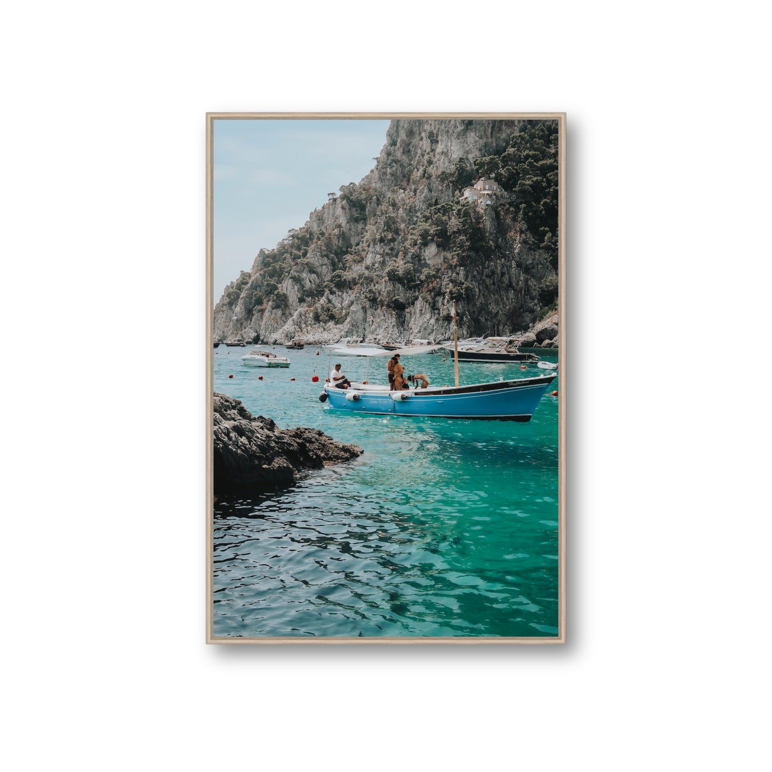 Emerald Escape fine art print, Capri, Italy, Giant, Natural Oak Float Frame, Fine Art Canvas