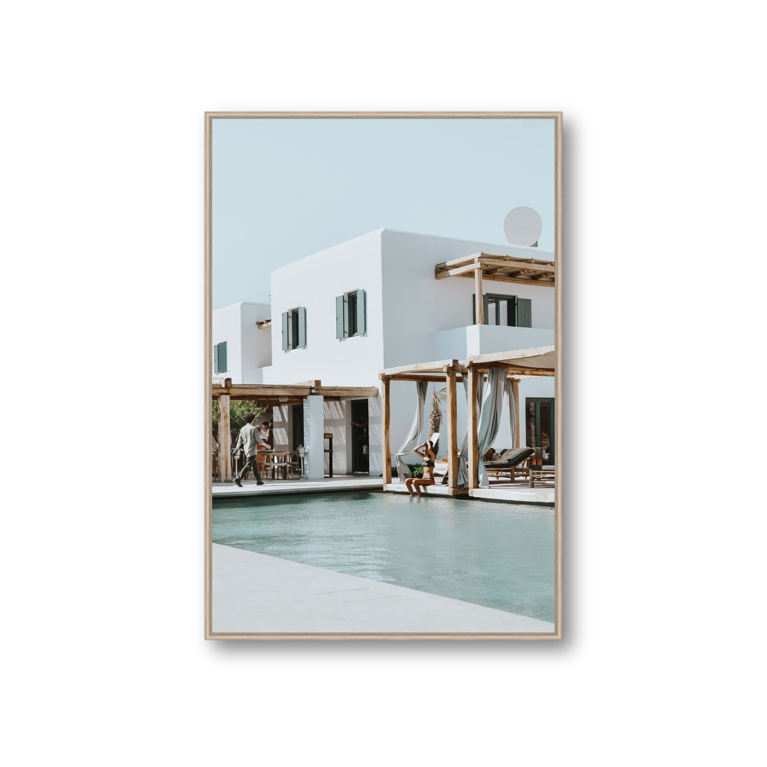 Aphrodite Mykonos Greek island wall art Giant fine art canvas in natural oak float frame
