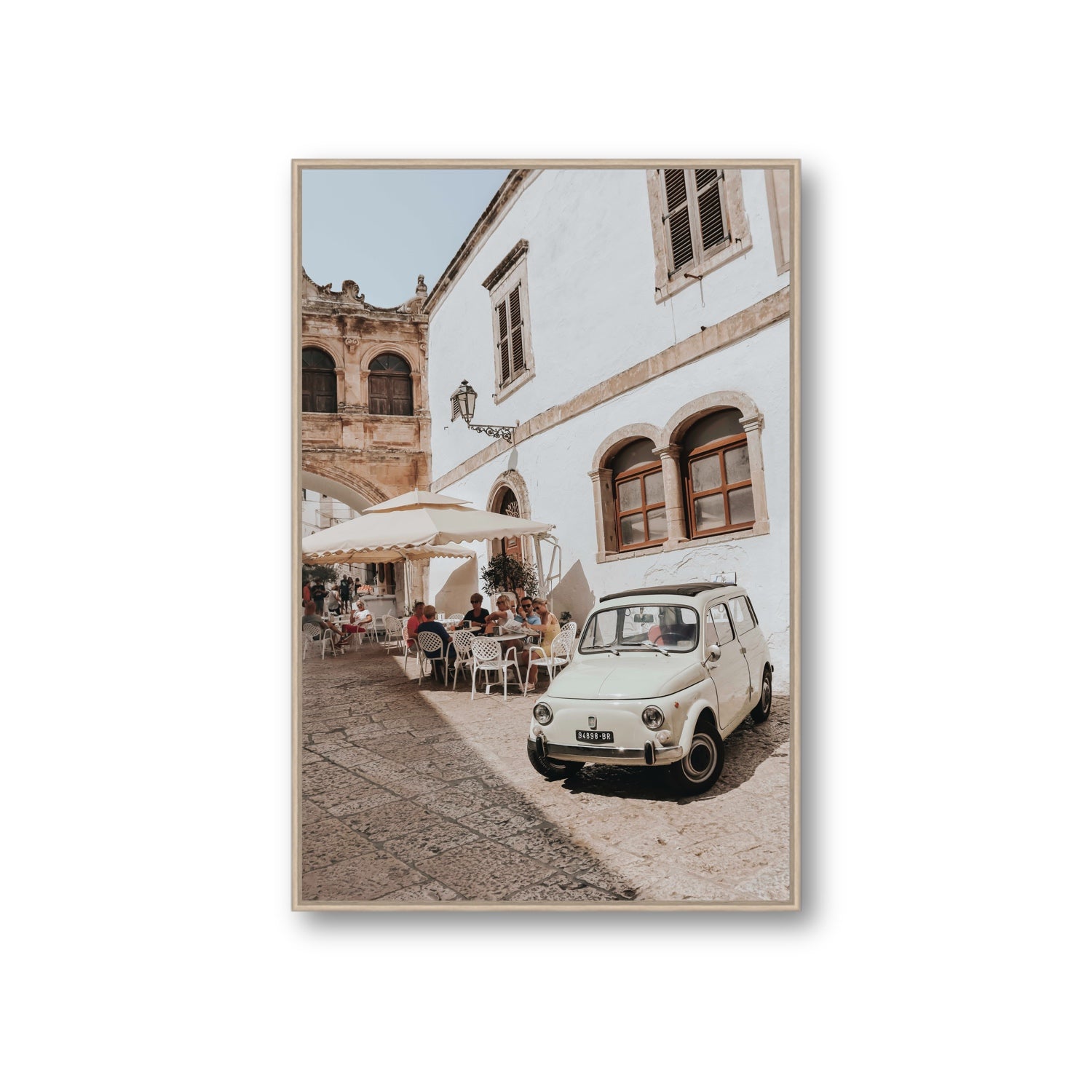 Piazza di Ostuni Puglia Italian wall art Giant fine art canvas in natural oak float frame