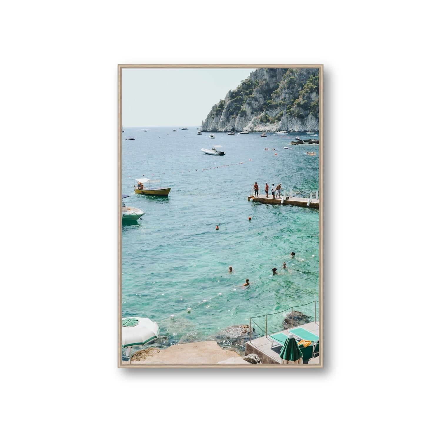 Delizia Pomeridiana Capri coastal wall art Giant fine art canvas in natural oak float frame