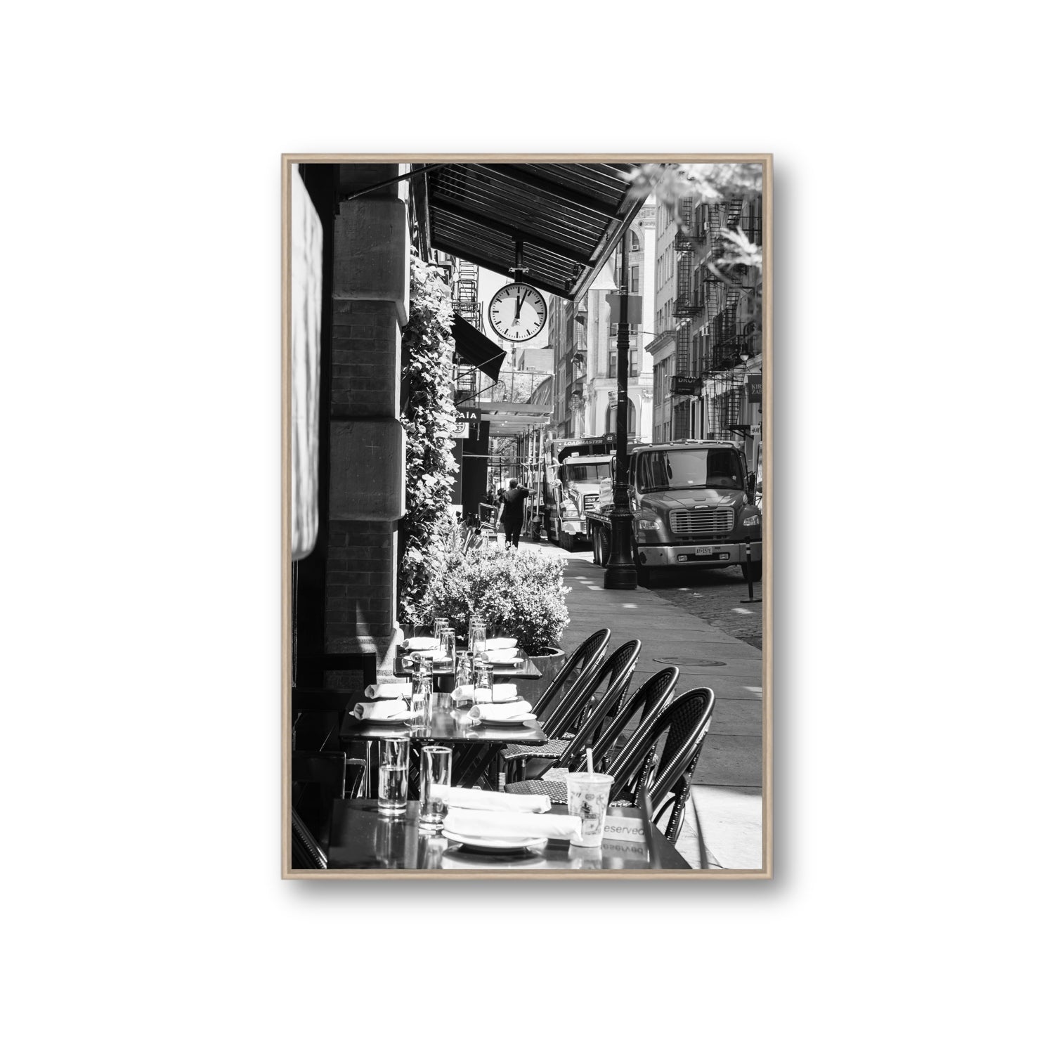 Mercer Street New York NYC Black & White wall art Giant fine art canvas in natural oak float frame