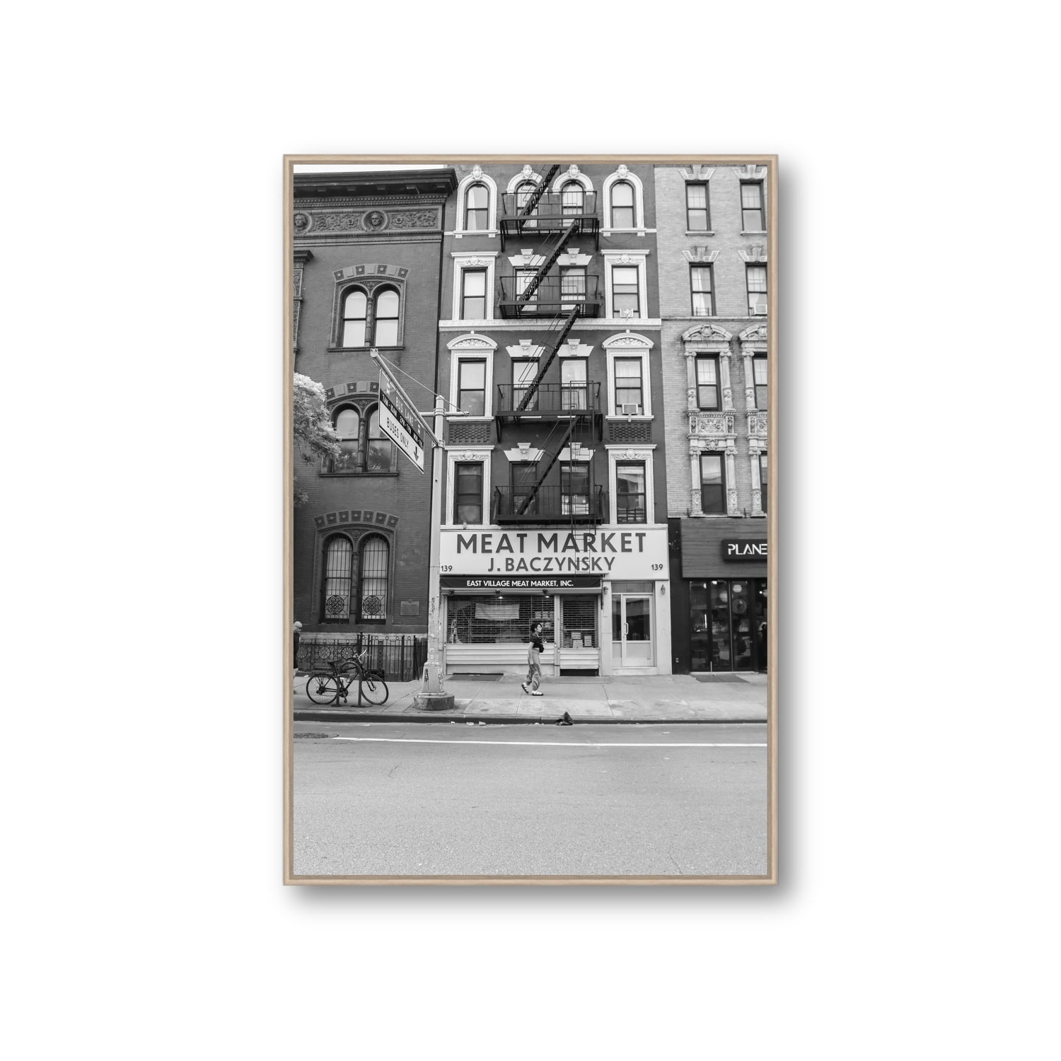 Vertical Village New York NYC Black & White wall art Giant fine art canvas in natural oak float frame
