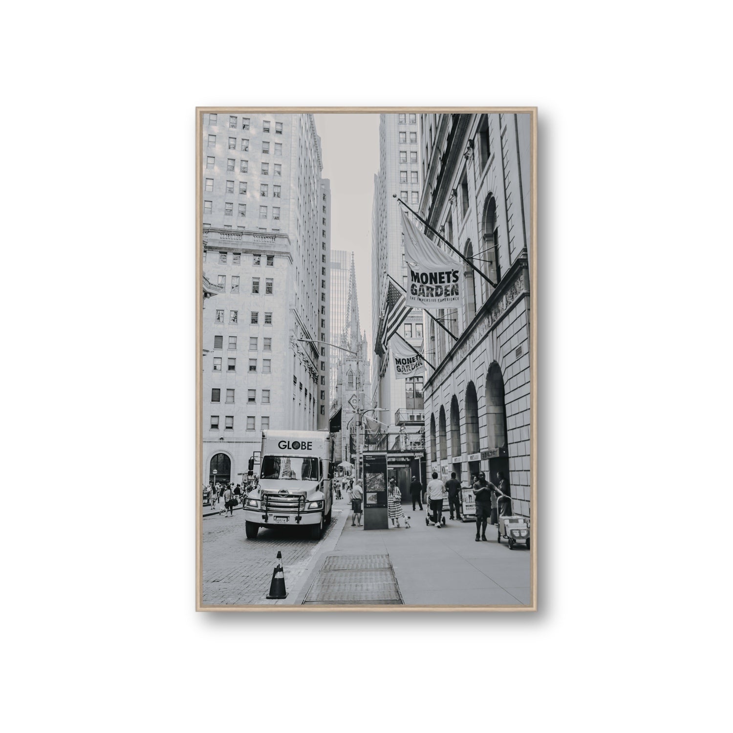Metropolitan Monotone New York NYC Black & White wall art Giant fine art canvas in natural oak float frame