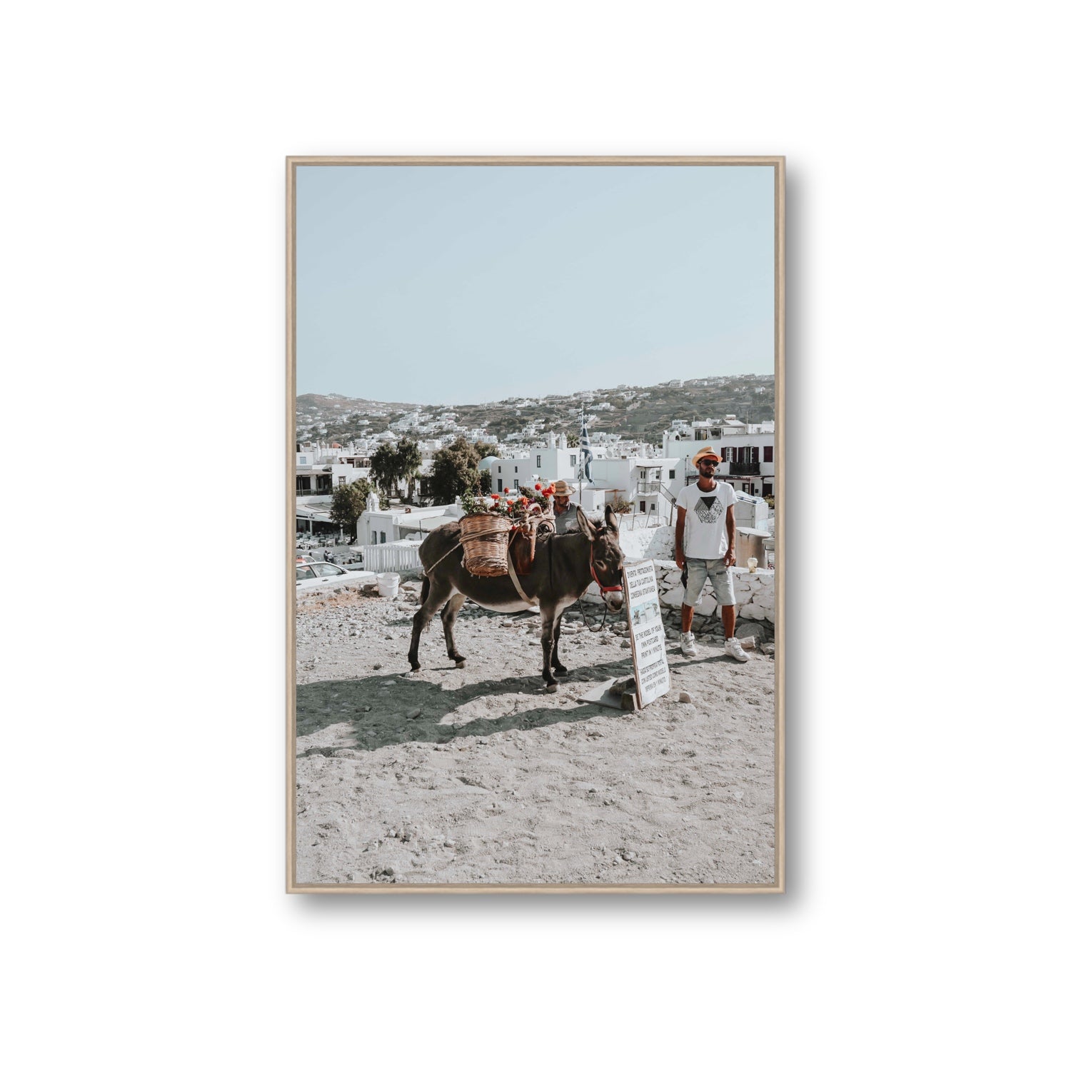 Let The Journey Begin Mykonos Greek island wall art Giant fine art canvas in natural oak float frame