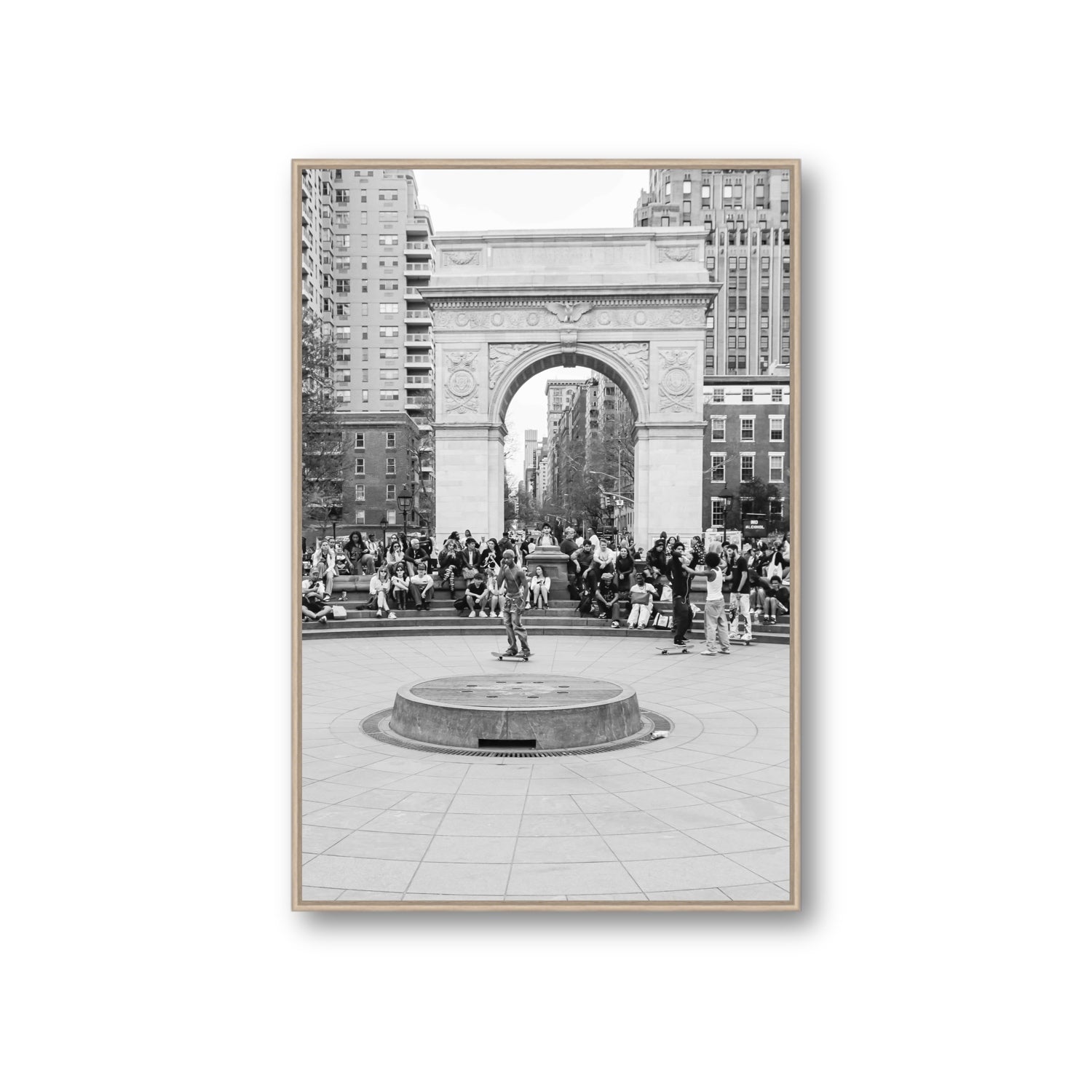 Concrete Conqueror New York NYC Skateboard wall art Giant fine art canvas in natural oak float frame