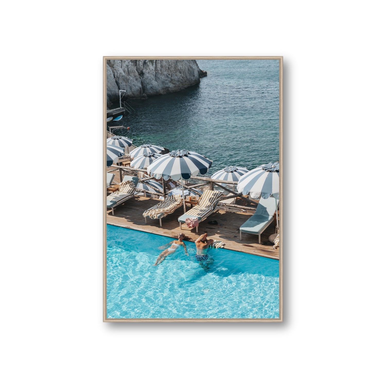 I'm Busy Ischia Italian coastal Mediterranean wall art Giant fine art canvas in natural oak float frame