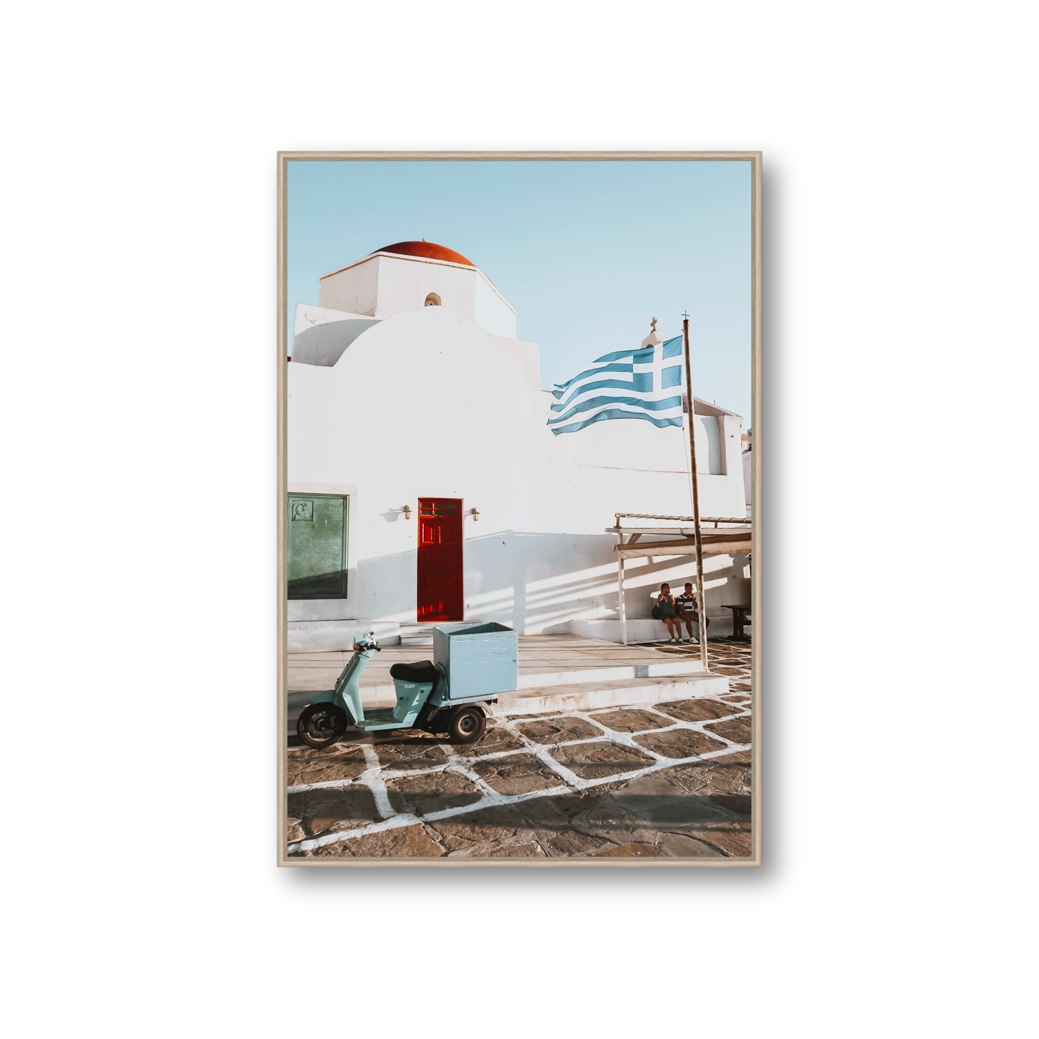 Mykonos Postcard fine art print, Mykonos, Greece, Giant, Natural Oak Float Frame, Fine Art Canvas