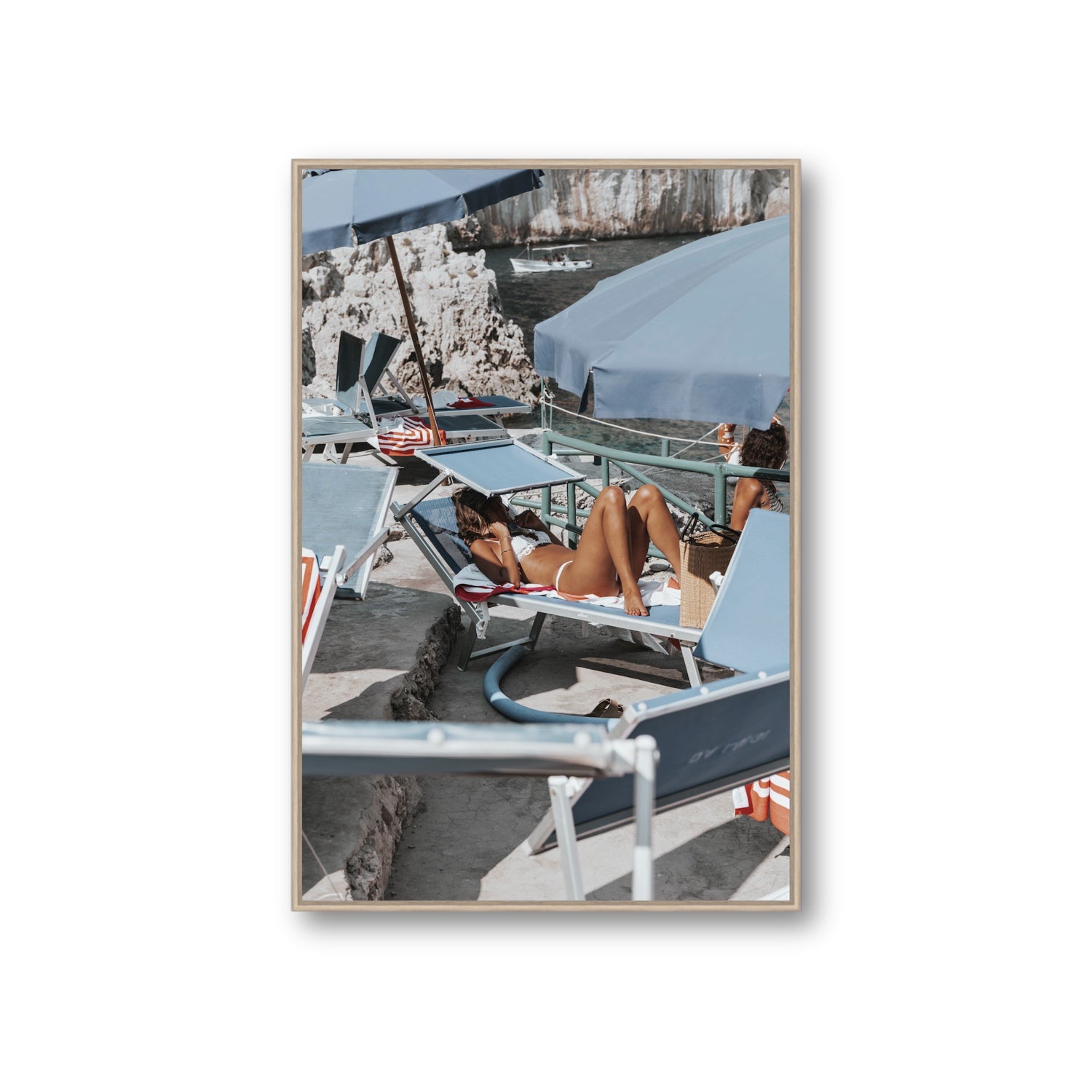 Beach Babe fine art print, Capri, Italy, Giant, Natural Oak Float Frame, Fine Art Canvas