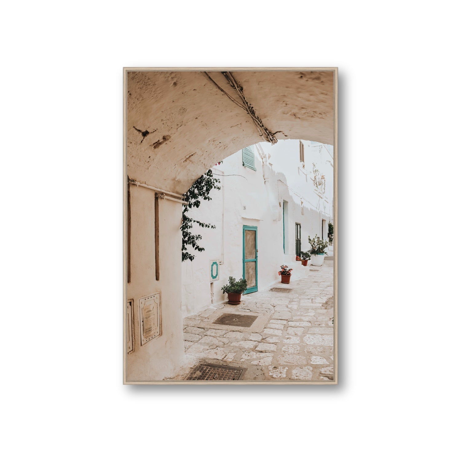 La Citta Bianca Puglia La Città Bianca wall art Giant fine art canvas in natural oak float frame