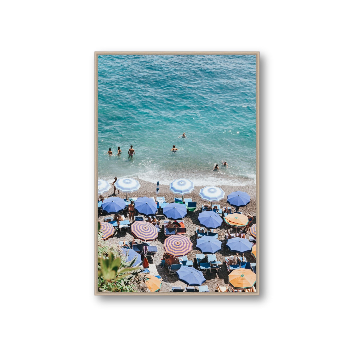 Paradise Beach fine art print, Positano, Italy, Giant, Natural Oak Float Frame, Fine Art Canvas
