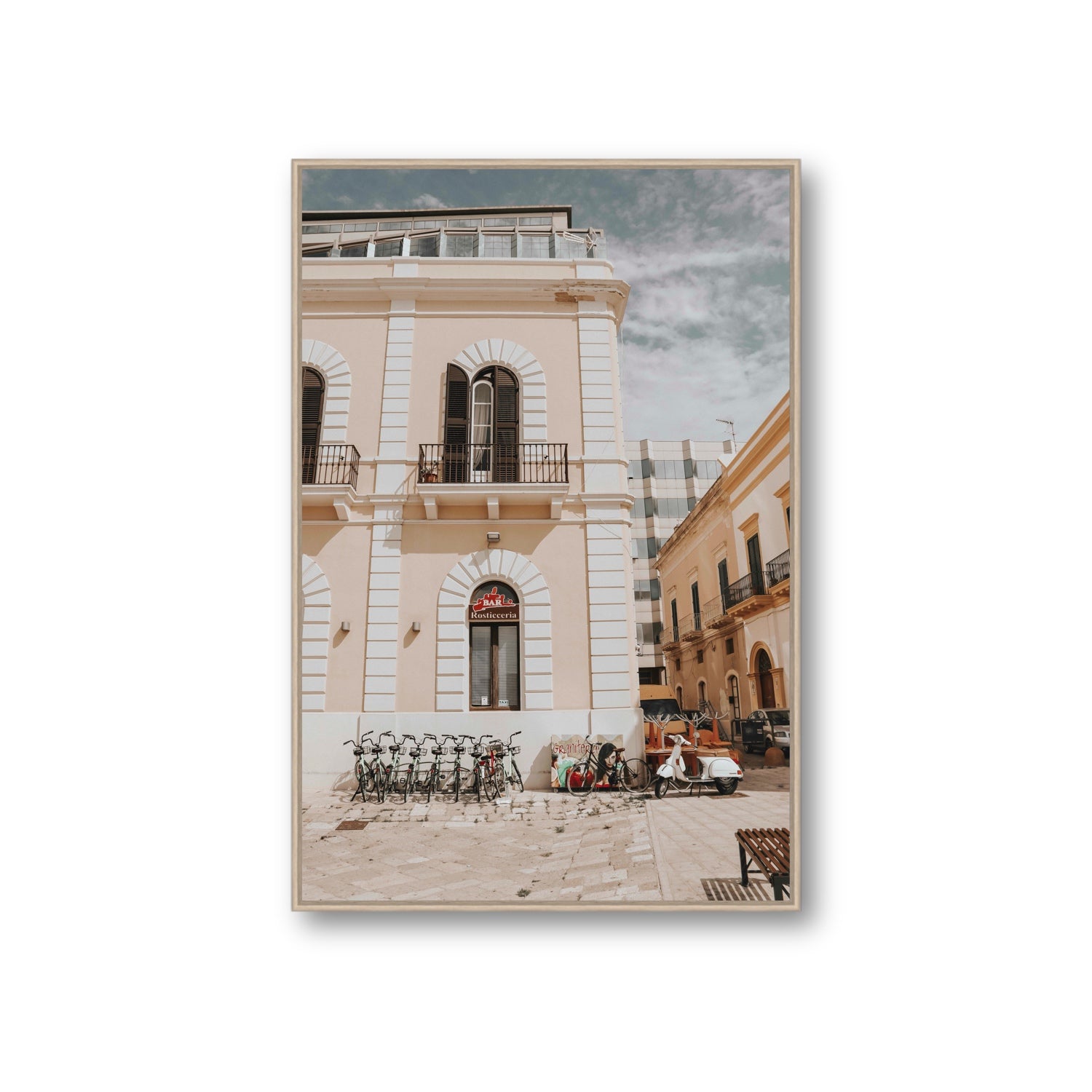Rosticceria Puglia Italian wall art Giant fine art canvas in natural oak float frame