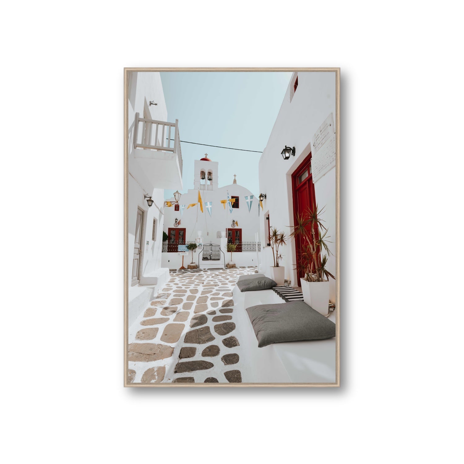 Cycladic Charm fine art print, Mykonos, Greece, Giant, Natural Oak Float Frame, Fine Art Canvas