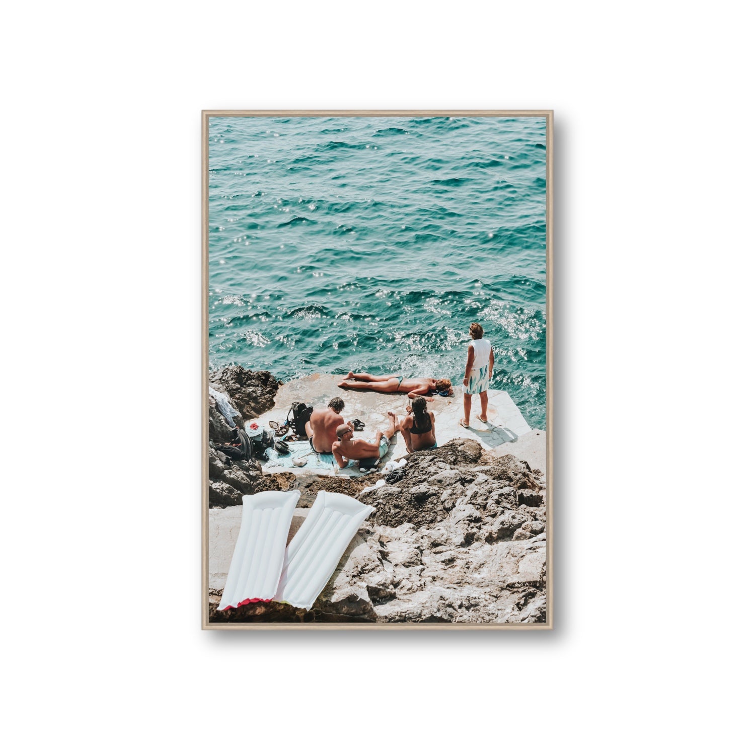Gli Amici Praiano Amalfi Coast coastal wall art Giant fine art canvas in natural oak float frame