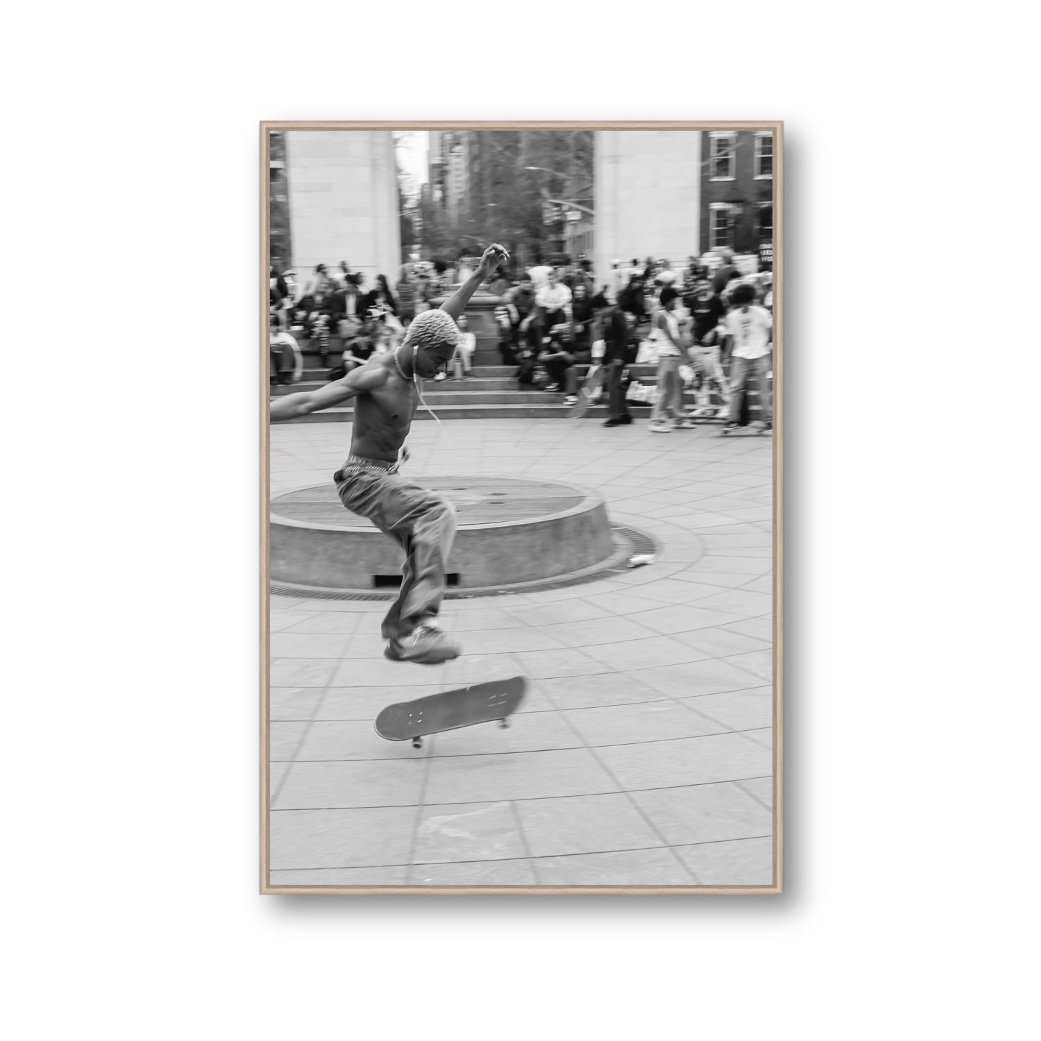 Airborne Rhythms New York NYC Black & White wall art Gallery fine art canvas in natural oak float frame