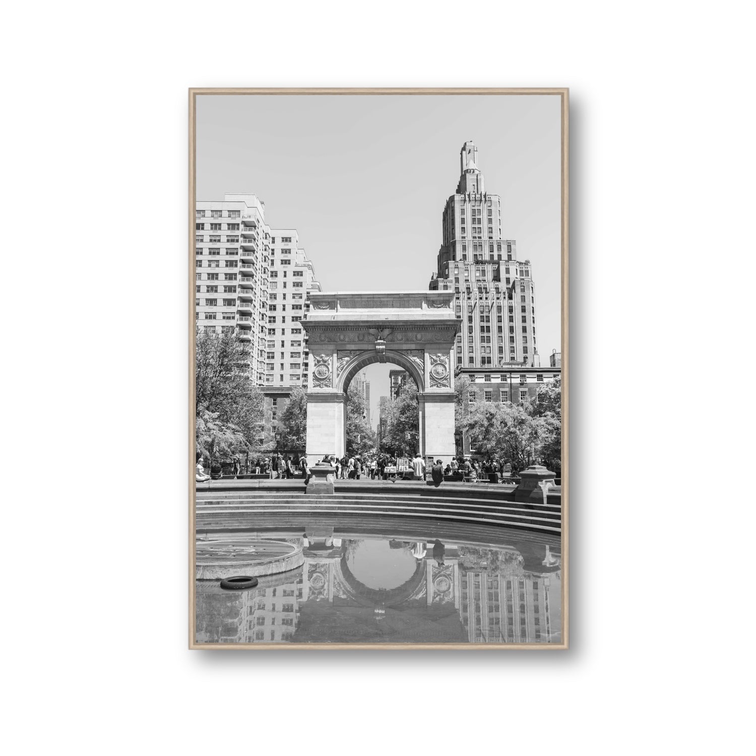 Washington Skyline New York NYC Black & White wall art Gallery fine art canvas in natural oak float frame