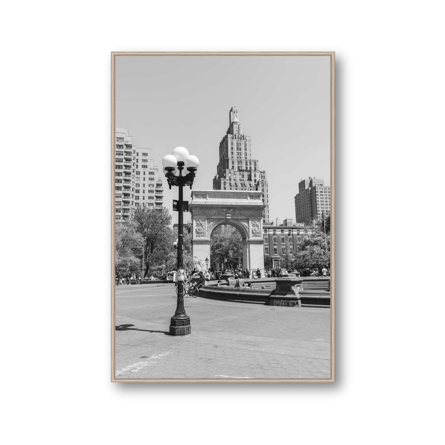 Pole Position New York NYC Black & White wall art Gallery fine art canvas in natural oak float frame