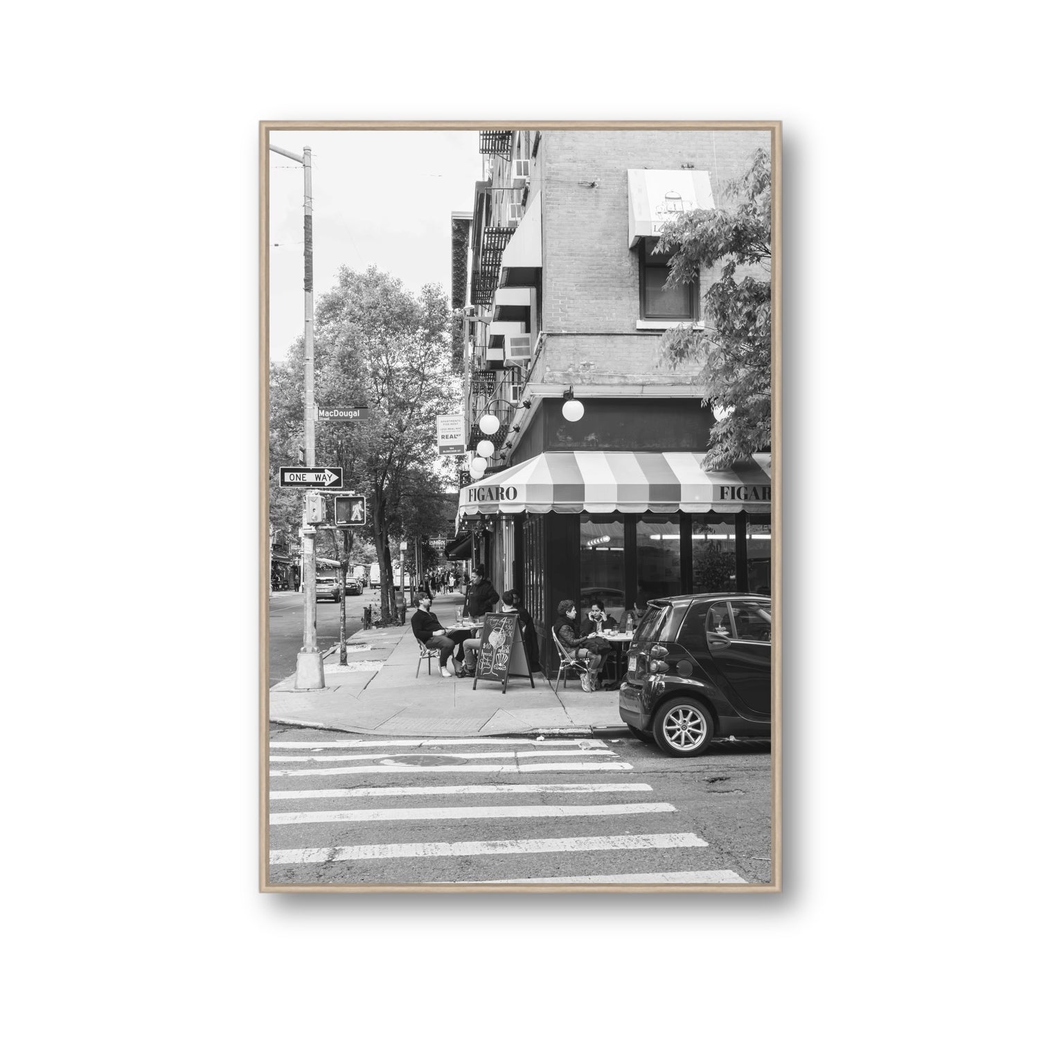 Figaro New York NYC Black & White wall art Gallery fine art canvas in natural oak float frame