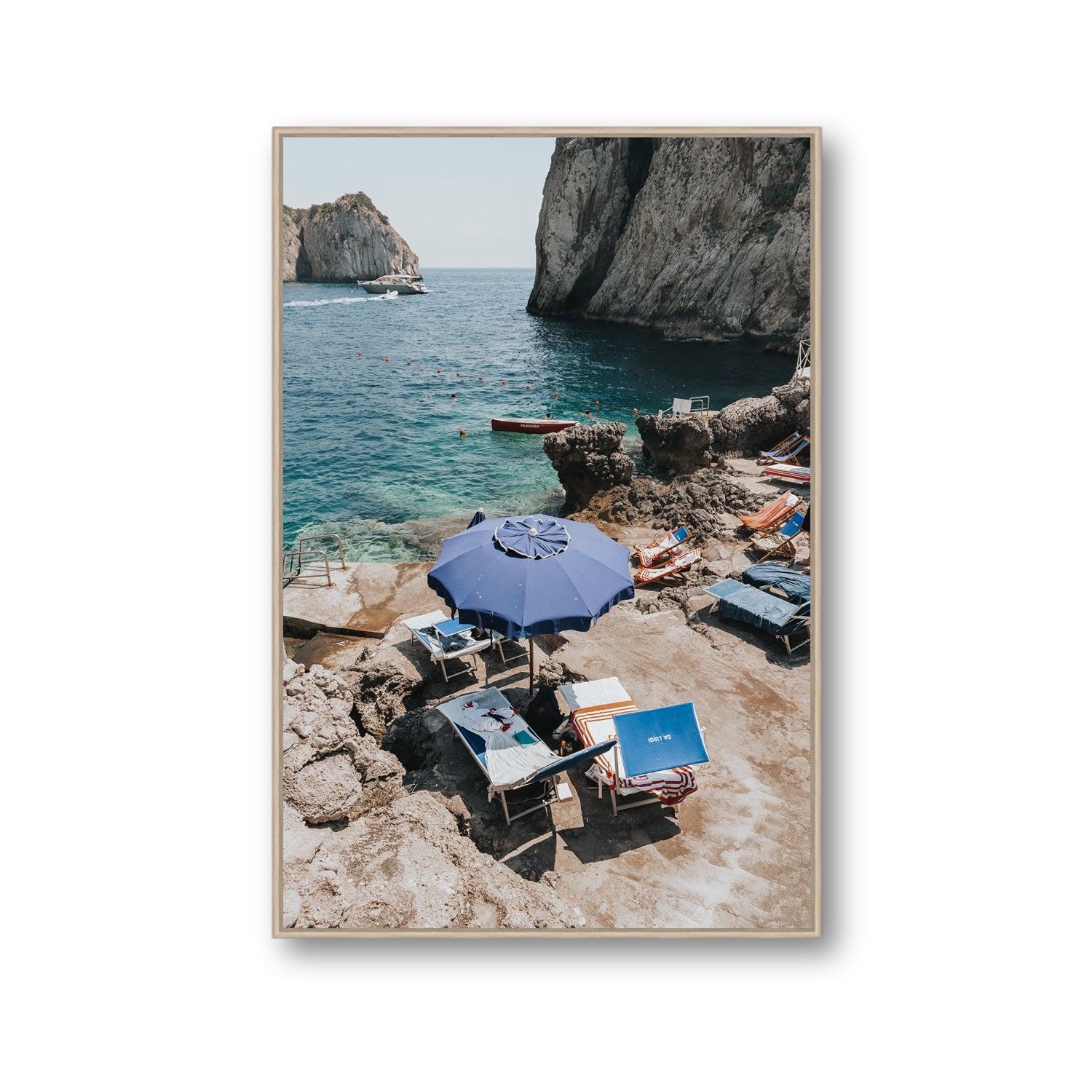 Lonely Loungers fine art print, Capri, Italy, Gallery, Natural Oak Float Frame, Fine Art Canvas