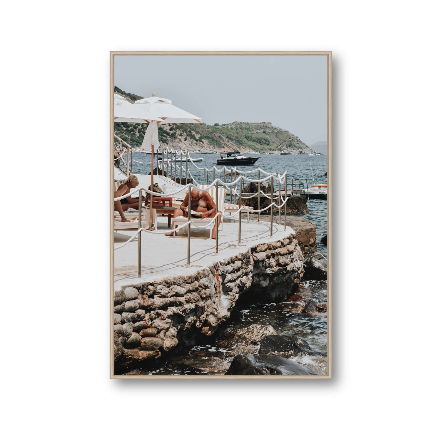 Nonno e Nonna Tuscany coastal Italian wall art Gallery fine art canvas in natural oak float frame