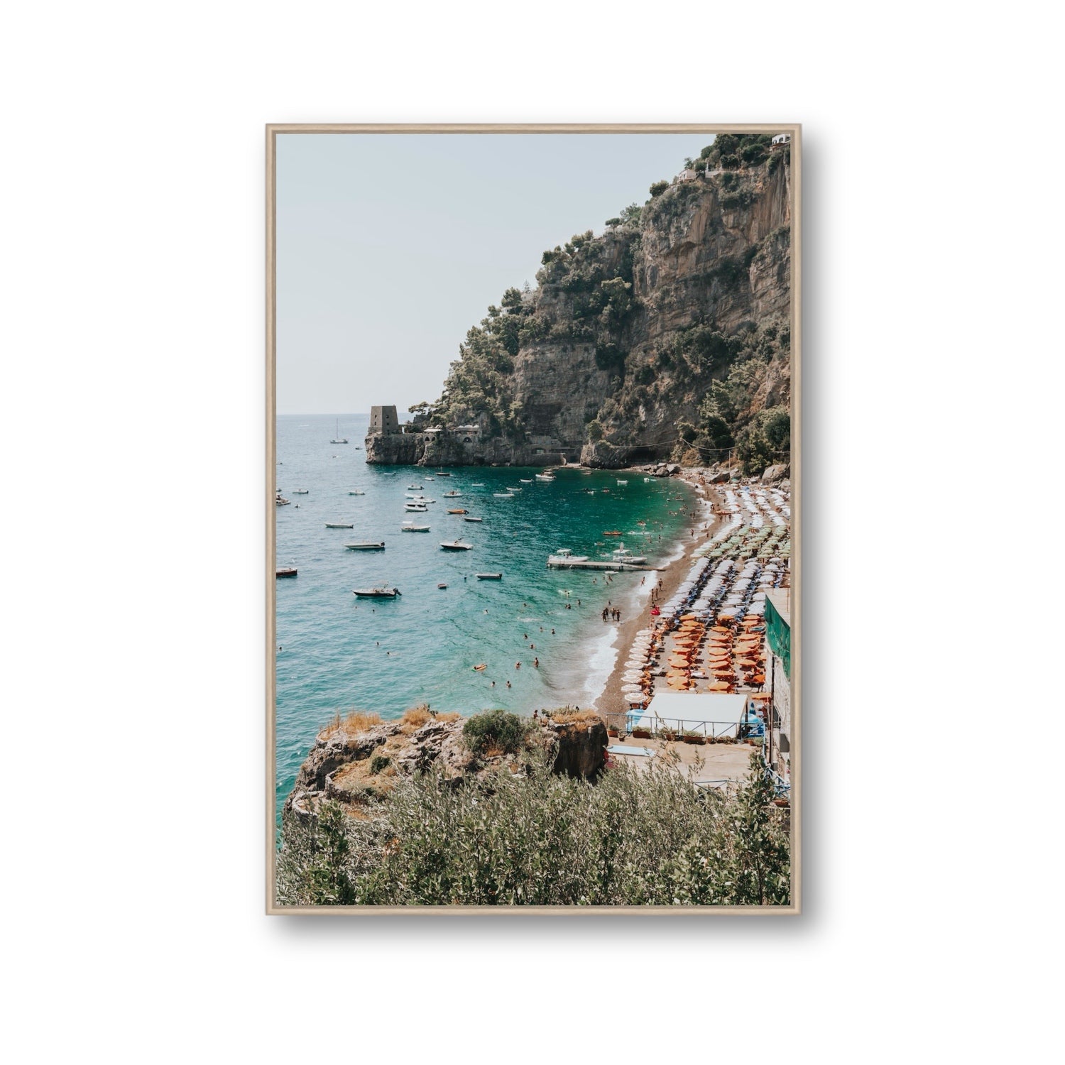 Baia dei Sogni fine art print, Positano, Italy, Gallery, Natural Oak Float Frame, Fine Art Canvas