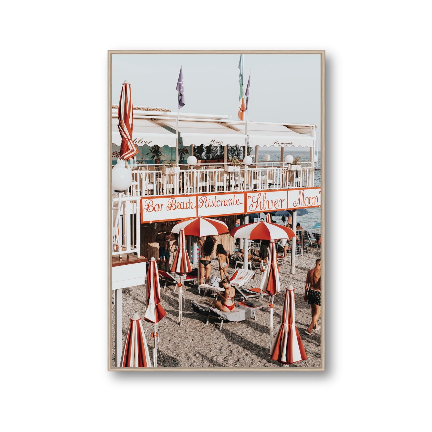 Vintage Amalfi Amalfi Mediterranean wall art Gallery fine art canvas in natural oak float frame