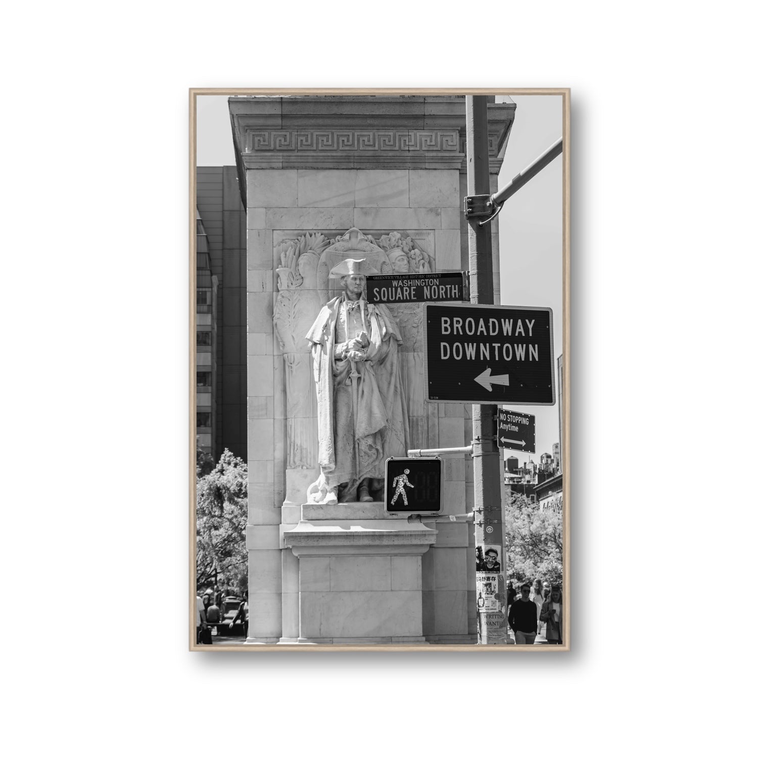 Silent Sentinels New York NYC Black & White wall art Gallery fine art canvas in natural oak float frame