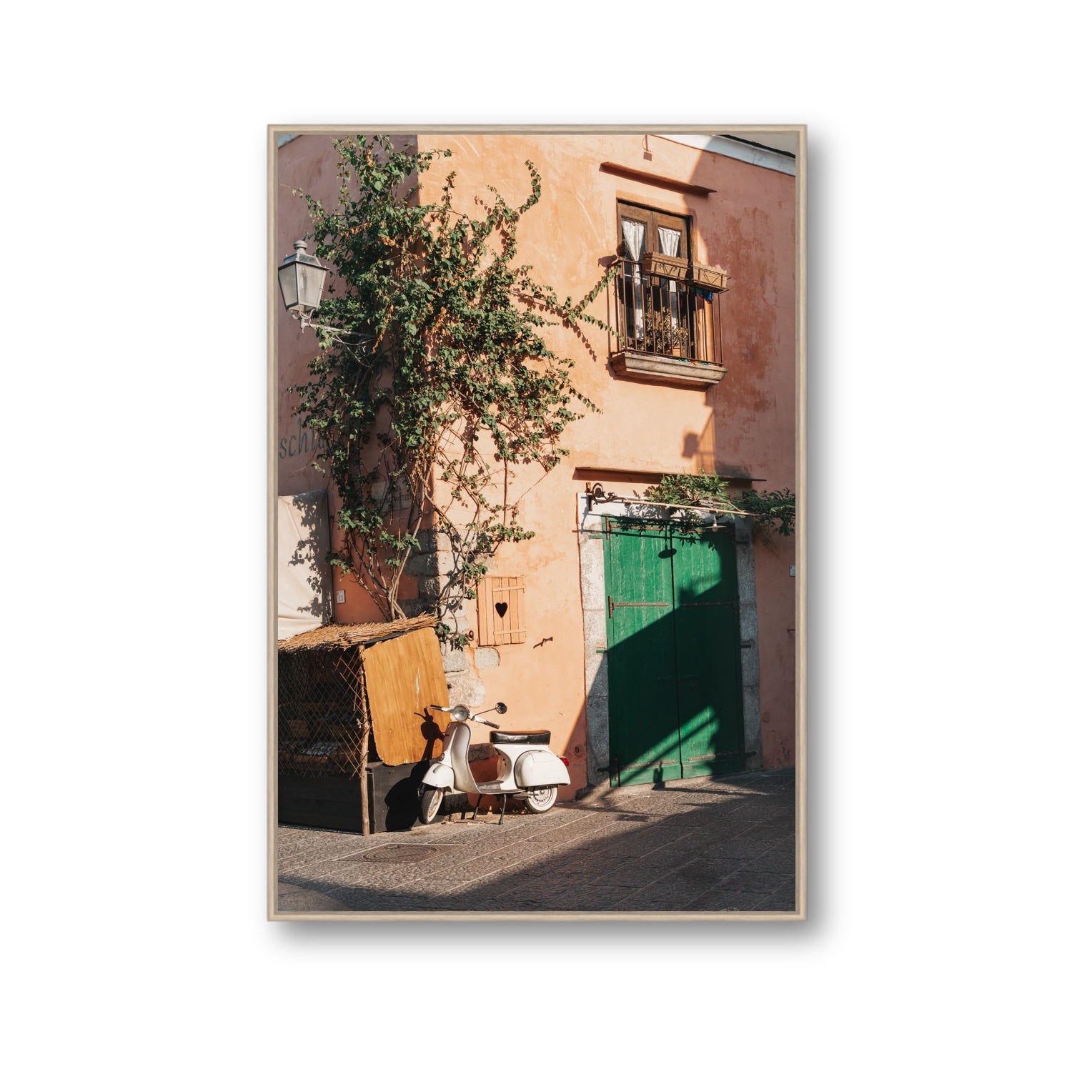 La Casa Ischia Italian Mediterranean decor wall art Gallery fine art canvas in natural oak float frame