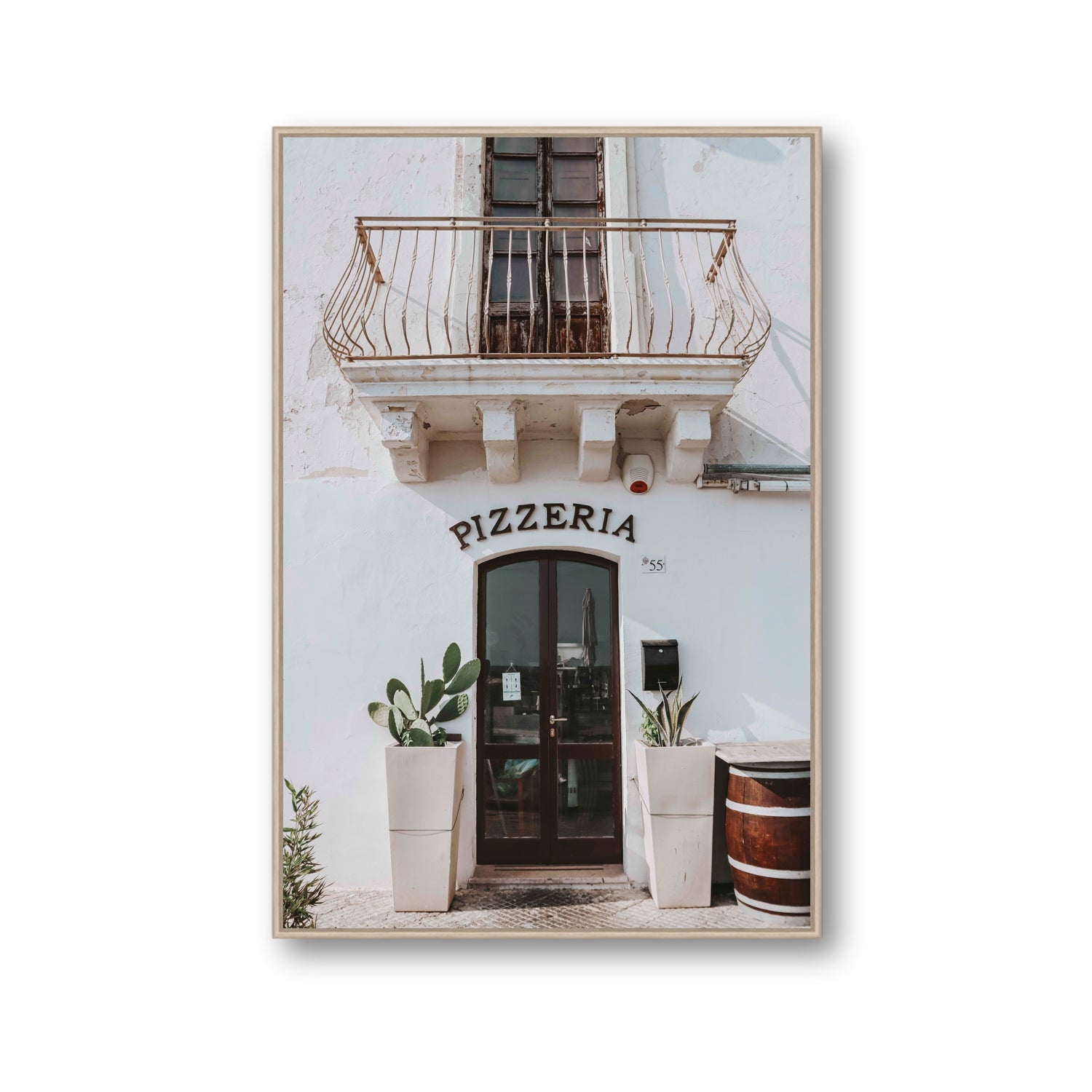 Pizzeria Puglia Italian wall art Gallery fine art canvas in natural oak float frame