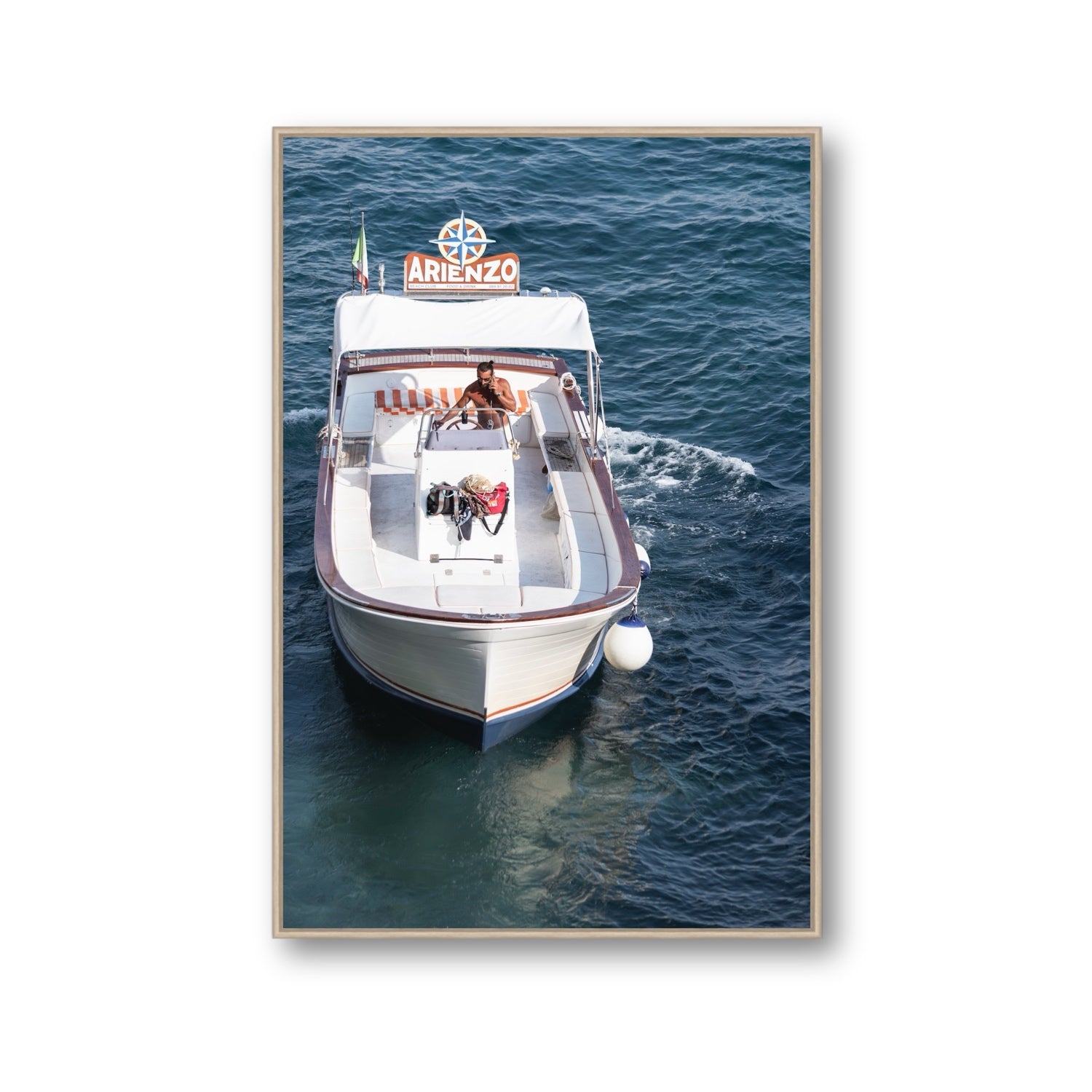 Pilota di Motoscafo fine art print, Positano, Italy, Gallery, Natural Oak Float Frame, Fine Art Canvas