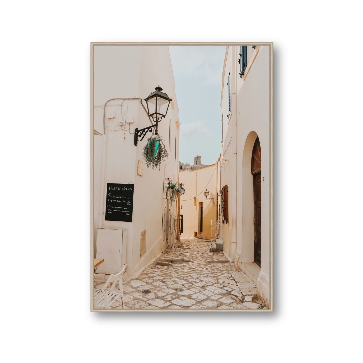 Twilight Passage Puglia Italian wall art Gallery fine art canvas in natural oak float frame