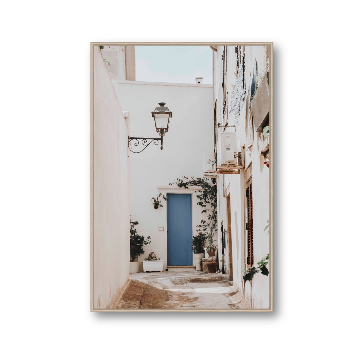 Entry Envy Puglia Ostuni wall art Gallery fine art canvas in natural oak float frame