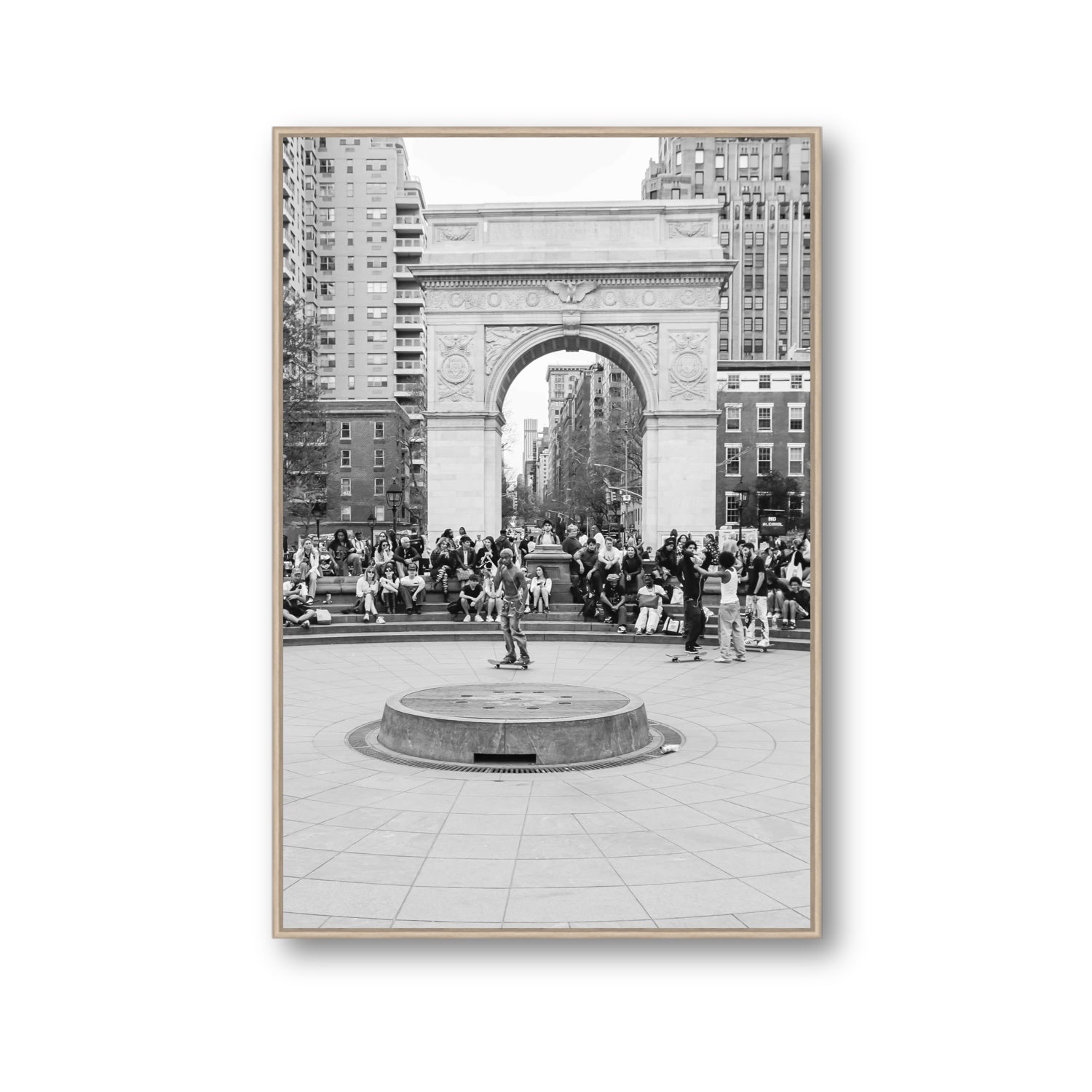 Concrete Conqueror New York NYC Skateboard wall art Gallery fine art canvas in natural oak float frame