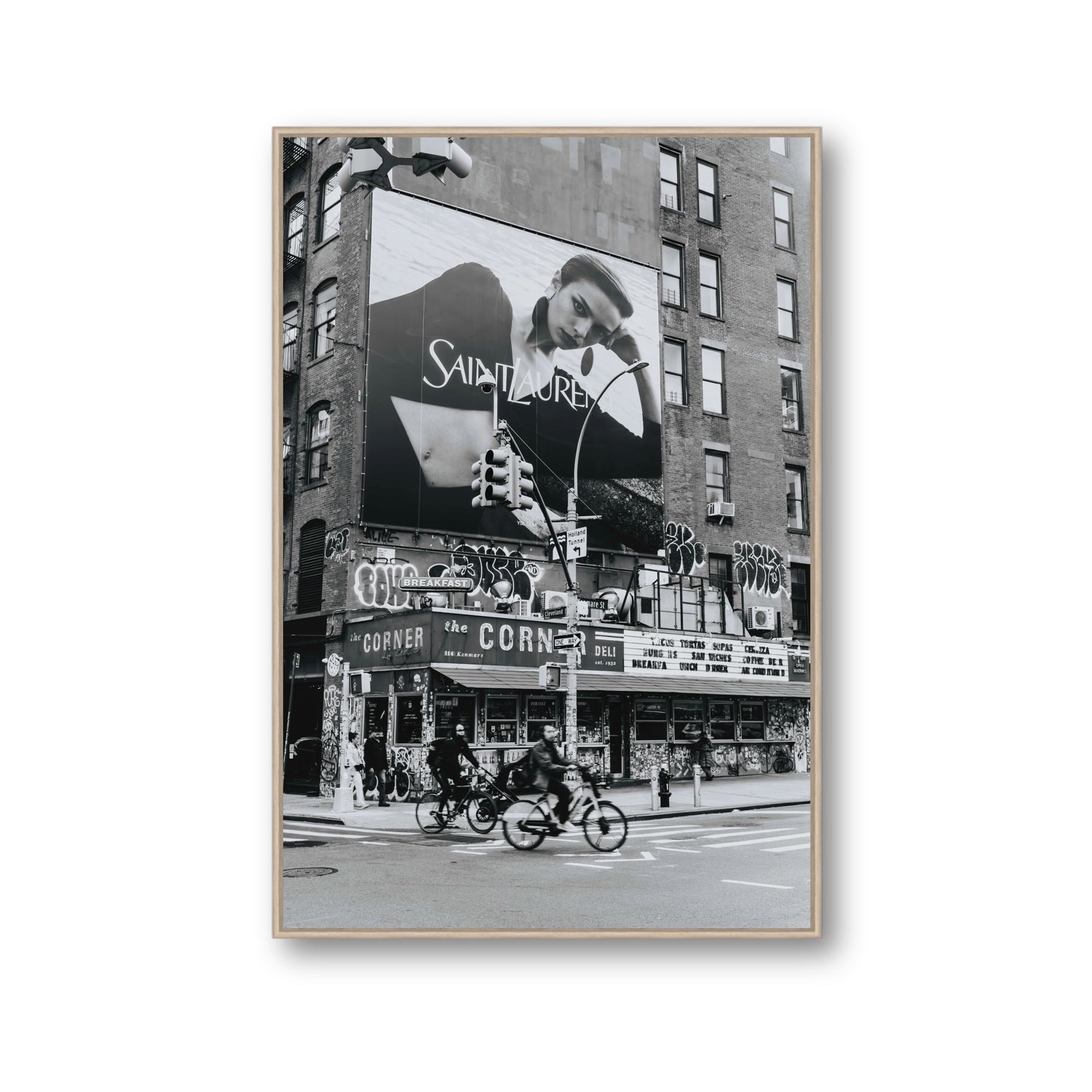Runway To Rooftops New York NYC Black & White wall art Gallery fine art canvas in natural oak float frame