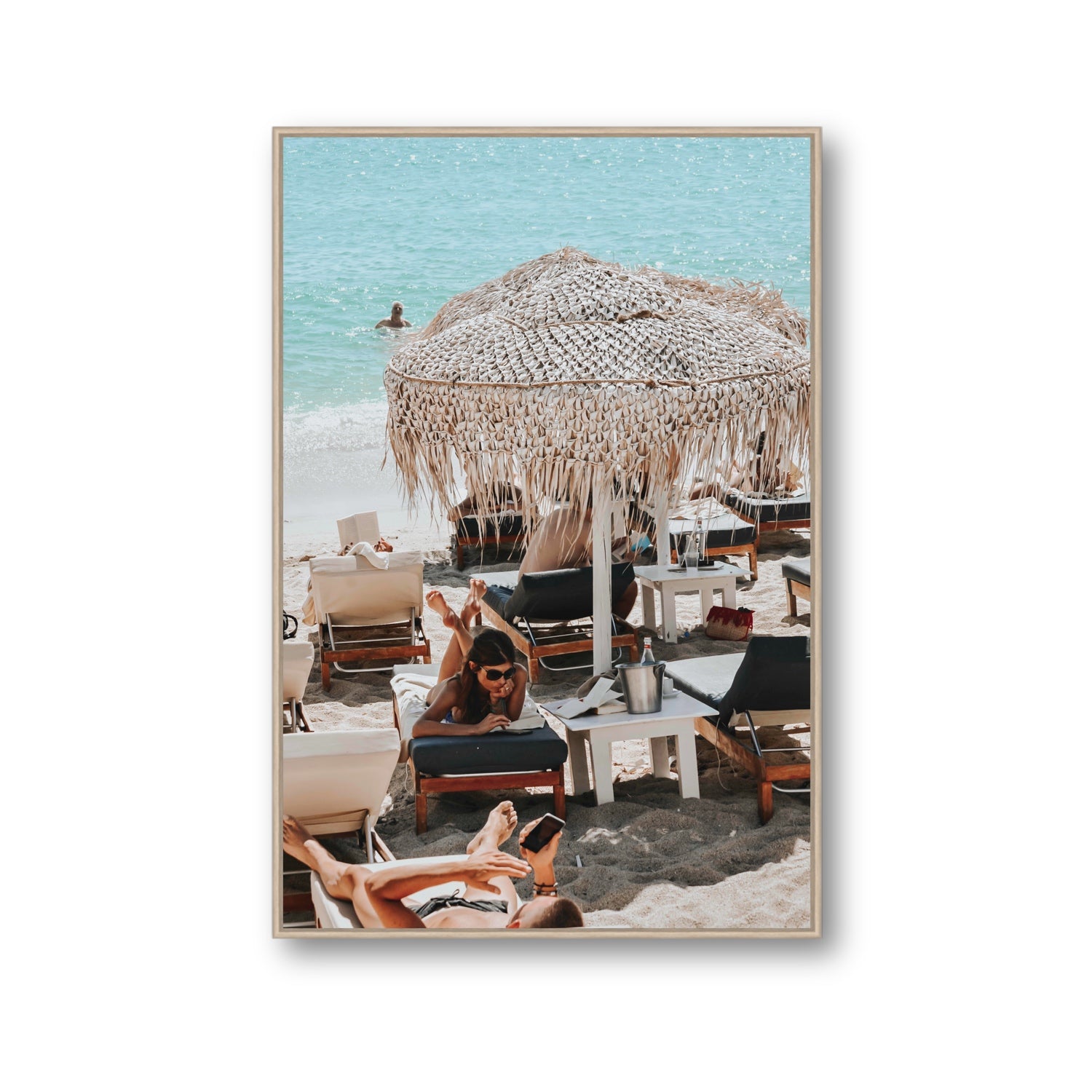 In The Zone Mykonos Greek island wall art Gallery fine art canvas in natural oak float frame