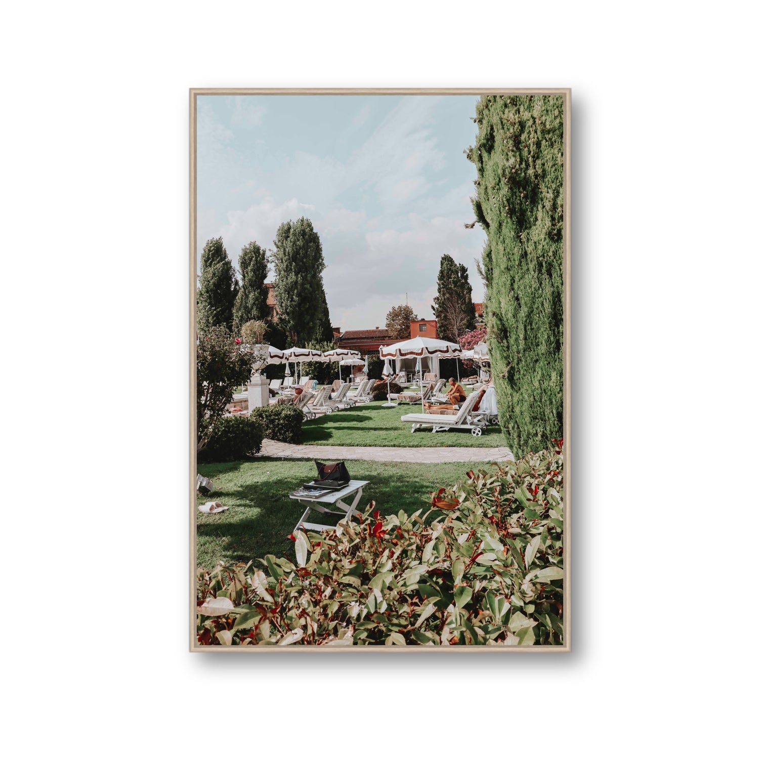 Private Serenity Venice Italian wall art Gallery fine art canvas in natural oak float frame