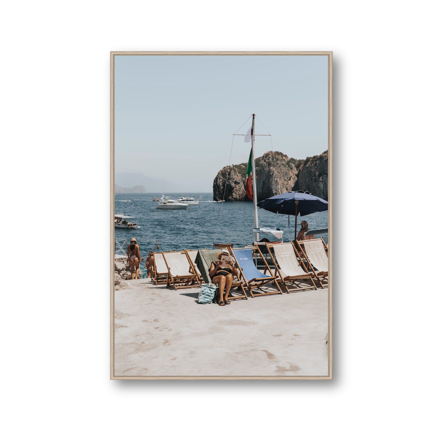 Vintage Sun Goddess fine art print, Capri, Italy, Gallery, Natural Oak Float Frame, Fine Art Canvas