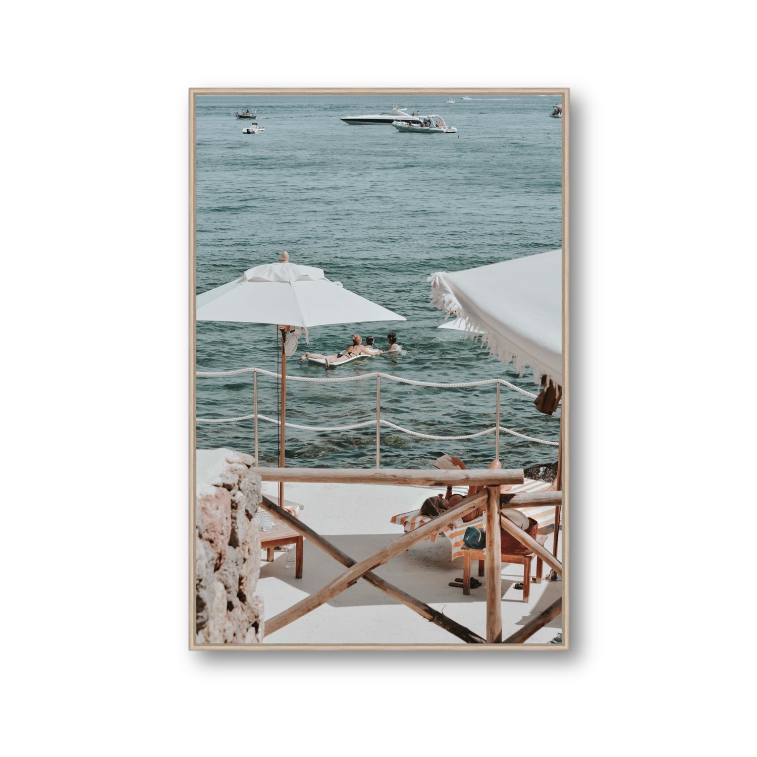 Hideaway Tuscany coastal Mediterranean wall art Gallery fine art canvas in natural oak float frame