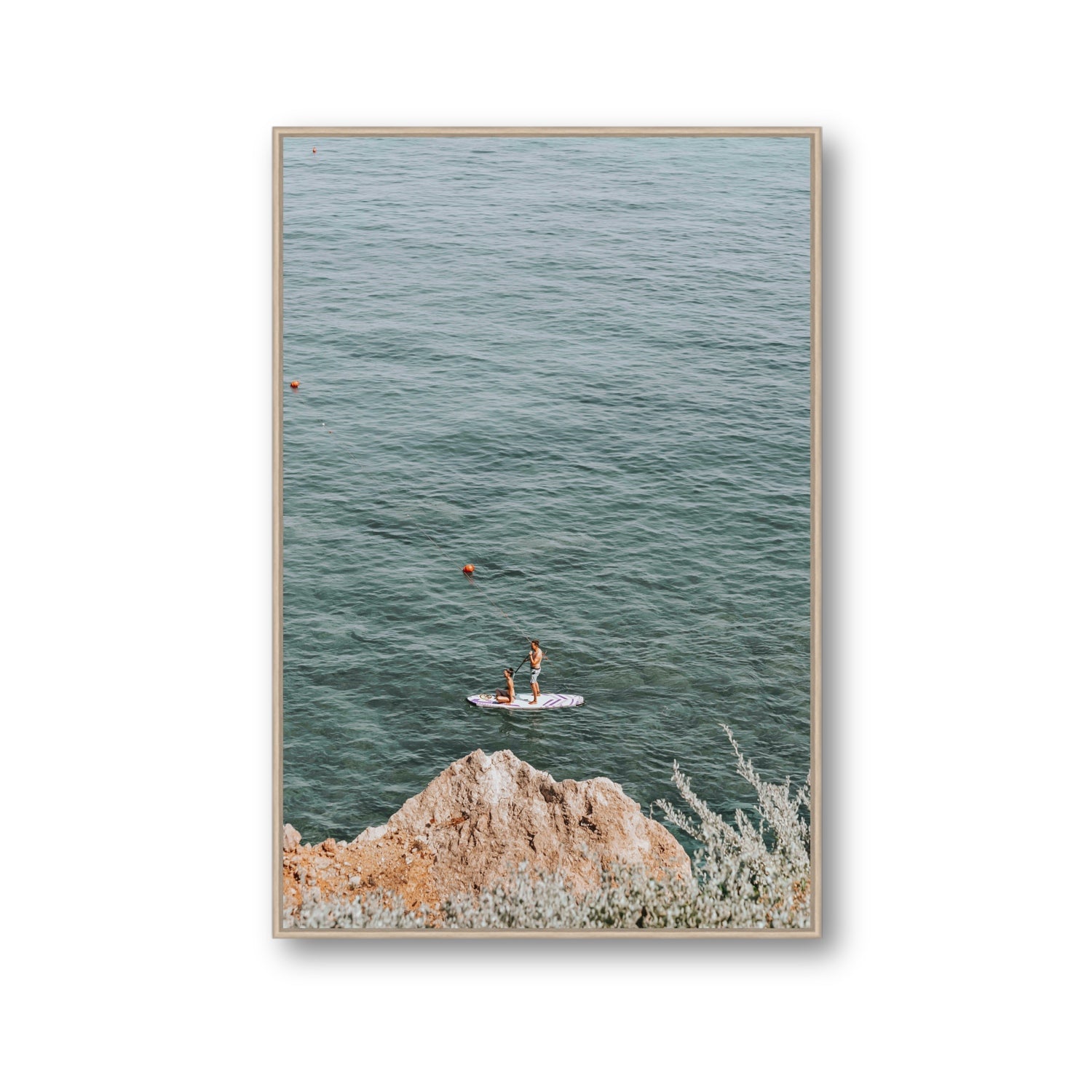 Into The Vibe Without Getting Wet Tuscany coastal wall art Gallery fine art canvas in natural oak float frame