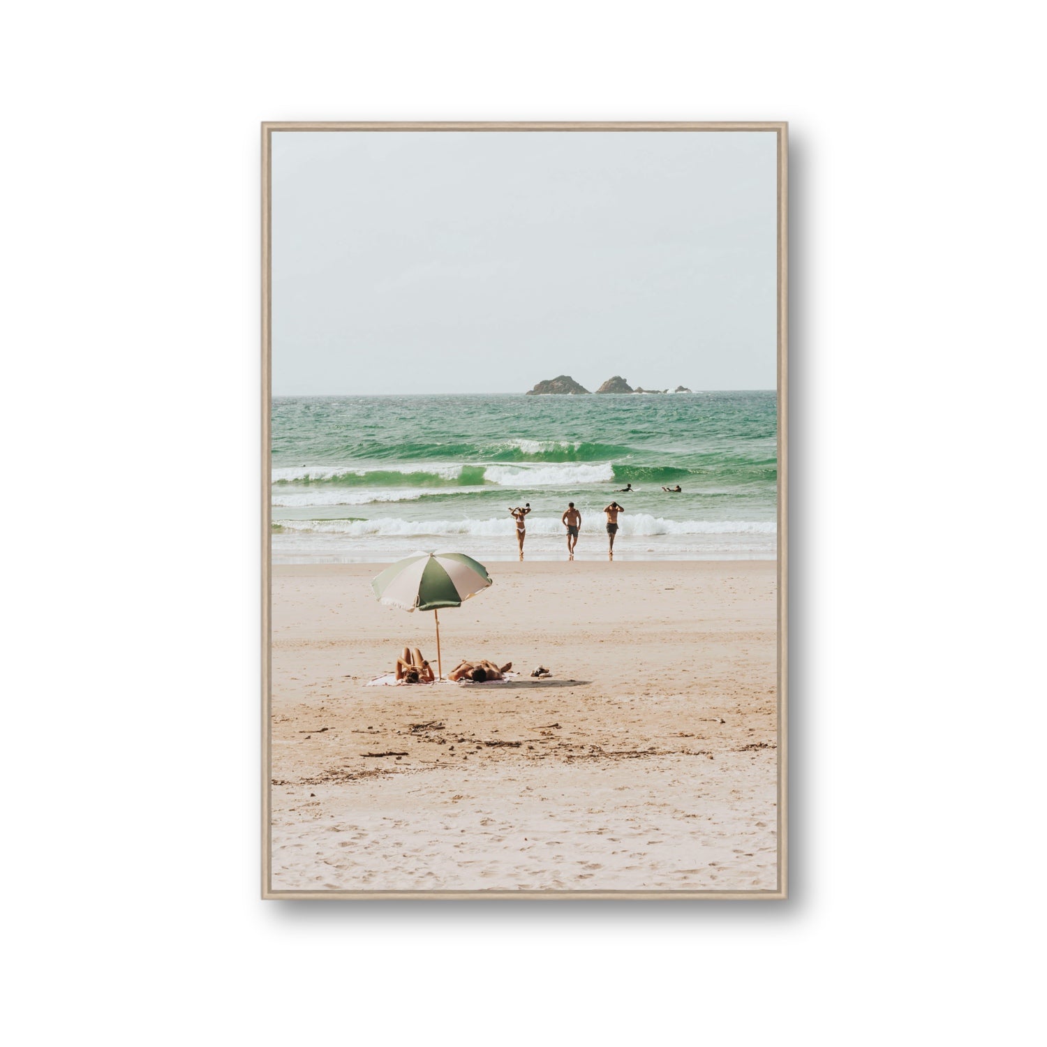 Escape The Ordinary Byron Bay coastal decor wall art Gallery fine art canvas in natural oak float frame