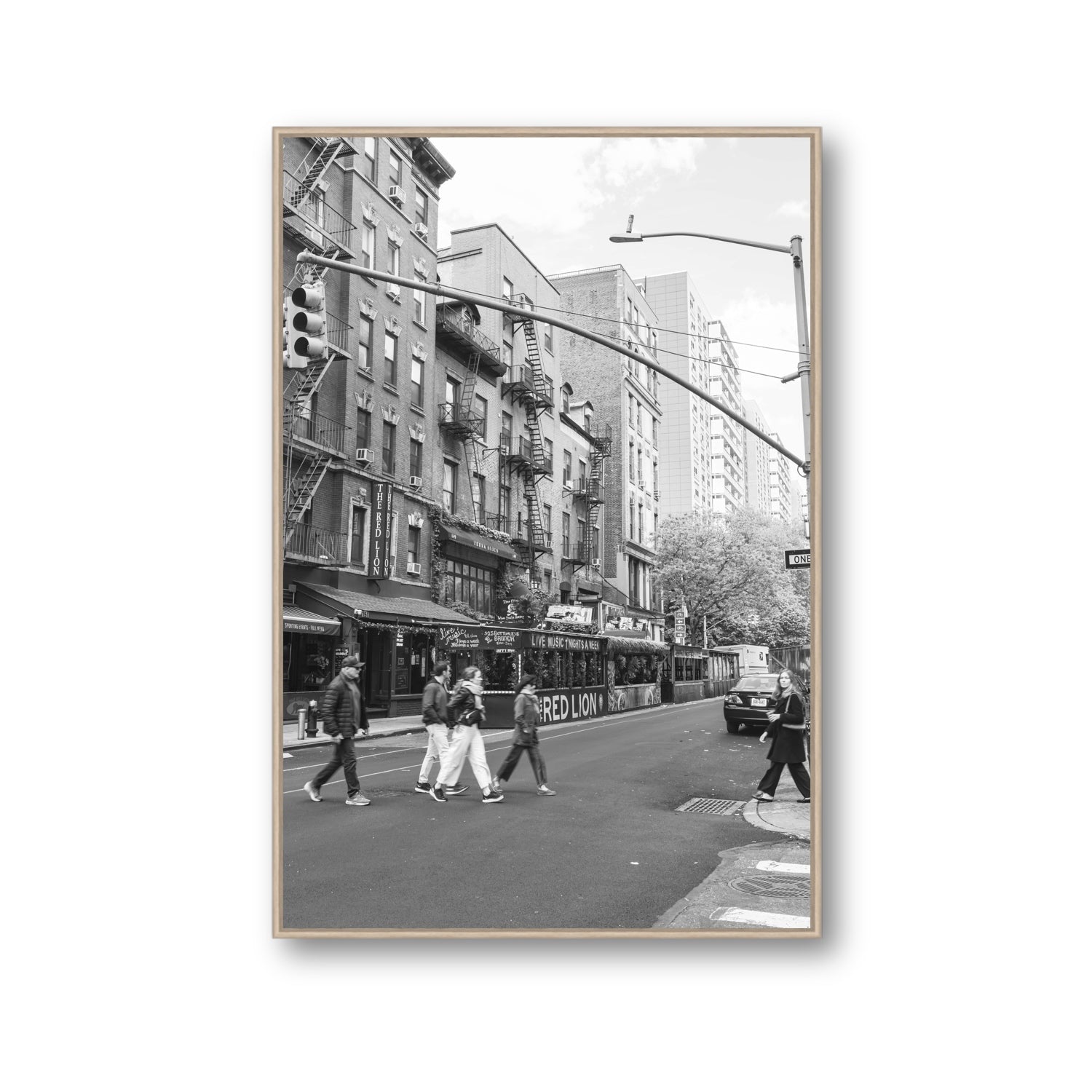 Spectral Streets New York NYC Black & White wall art Gallery fine art canvas in natural oak float frame