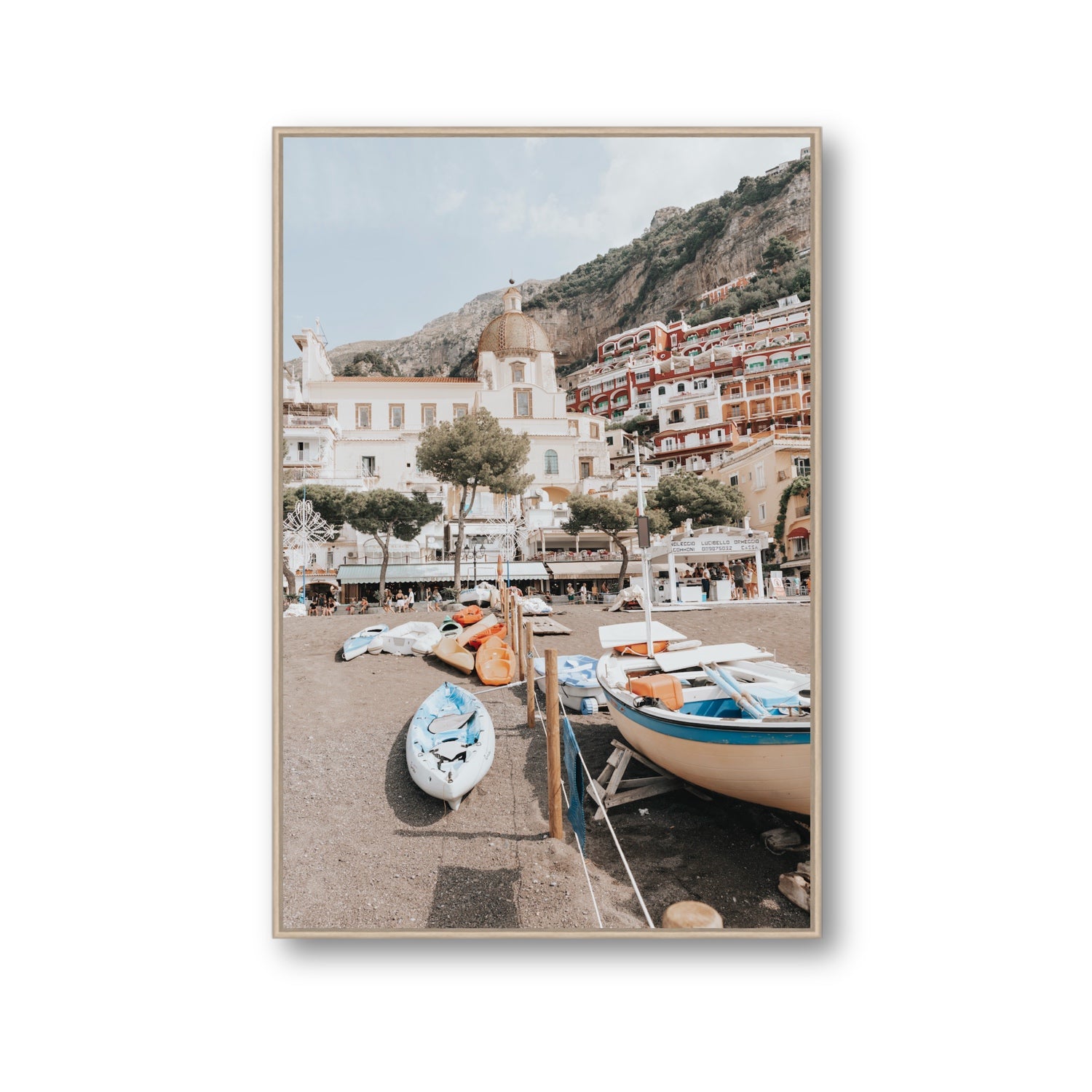 Seaside Hues Positano wall art Gallery fine art canvas in natural oak float frame