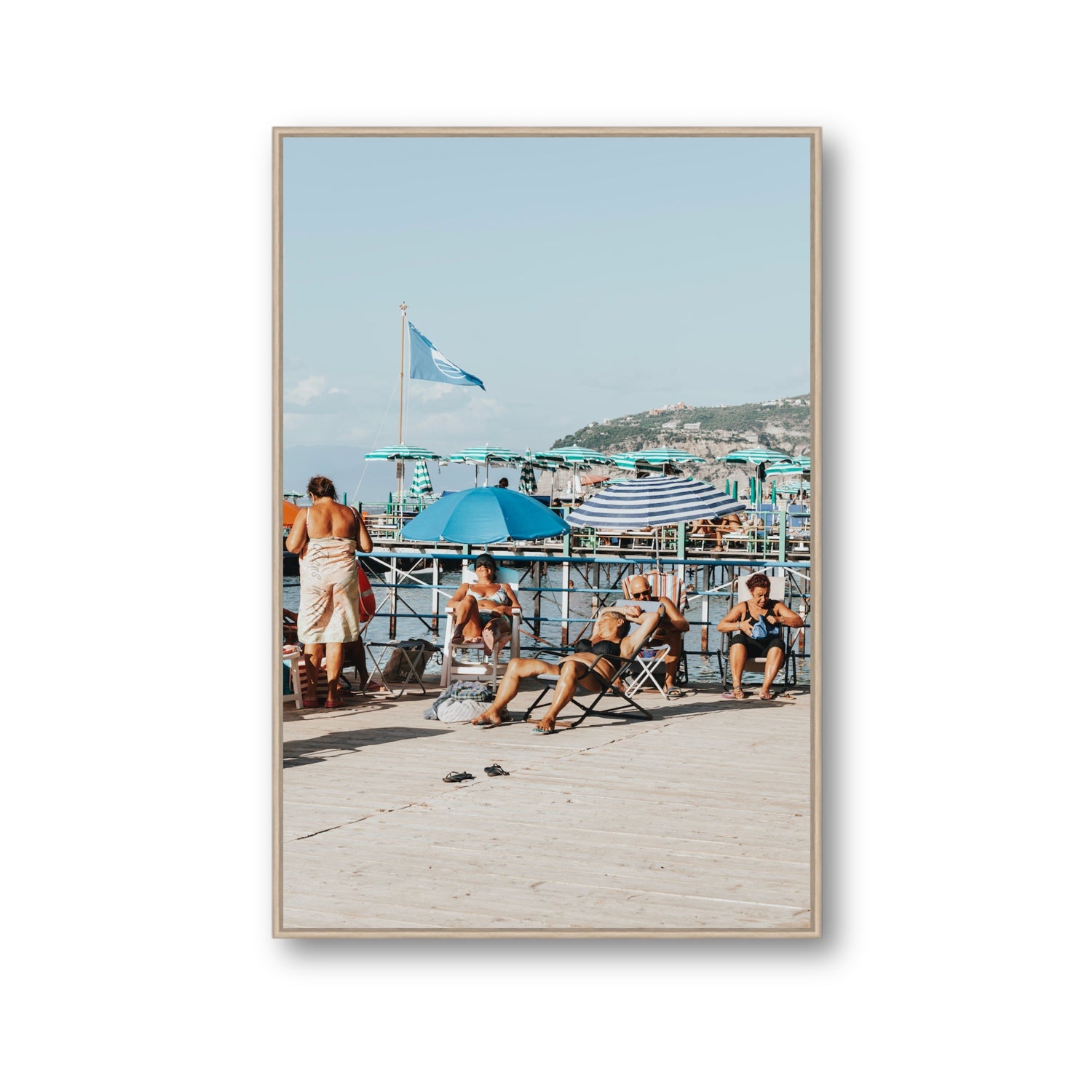 The Golden Years Sorrento Italian wall art Gallery fine art canvas in natural oak float frame
