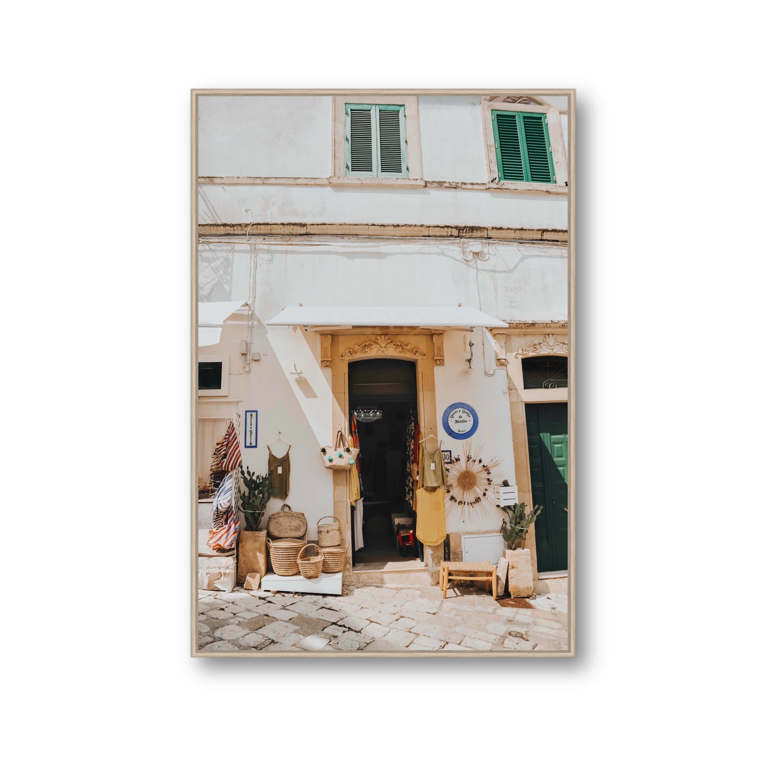 Artisan Ambience Puglia Italian wall art Gallery fine art canvas in natural oak float frame