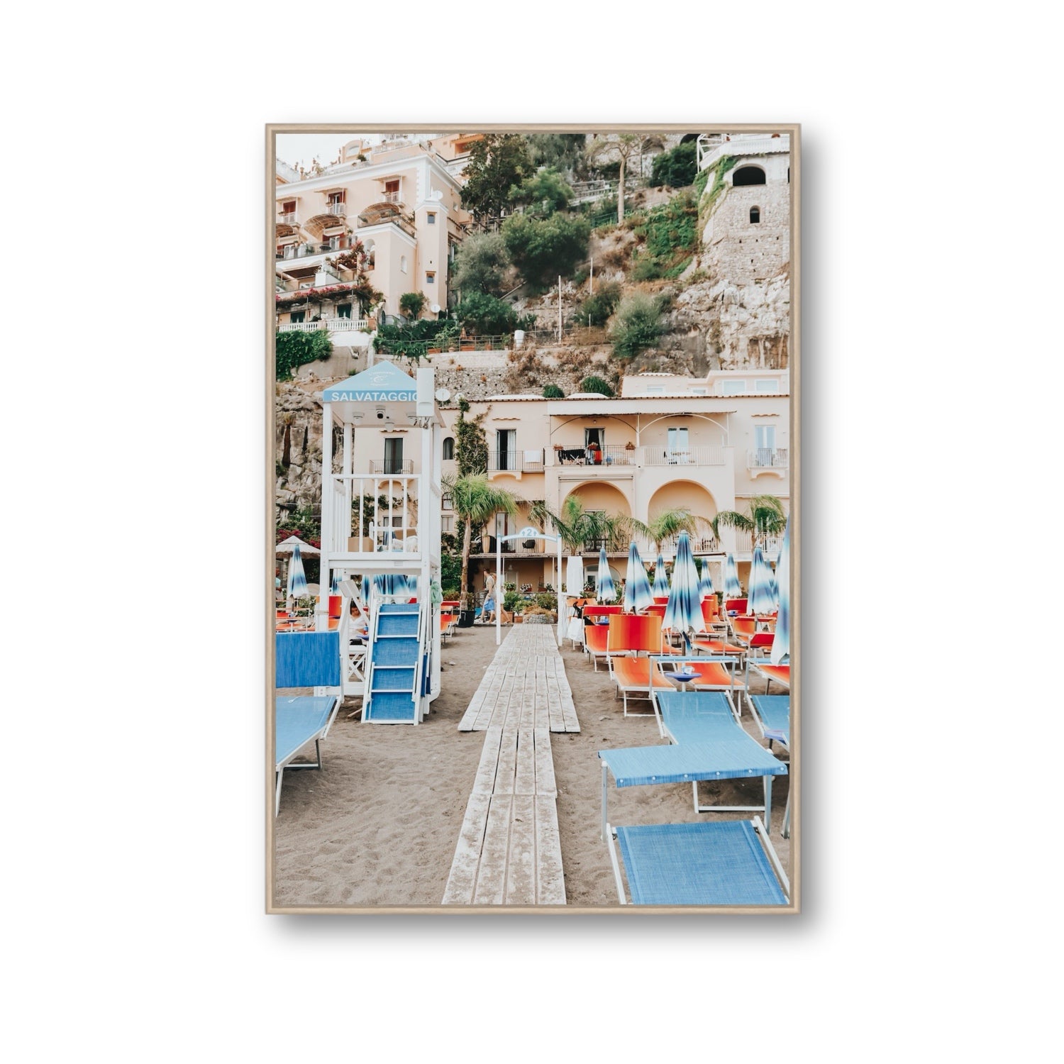 Torre Di Salvataggio fine art print, Positano, Italy, Gallery, Natural Oak Float Frame, Fine Art Canvas