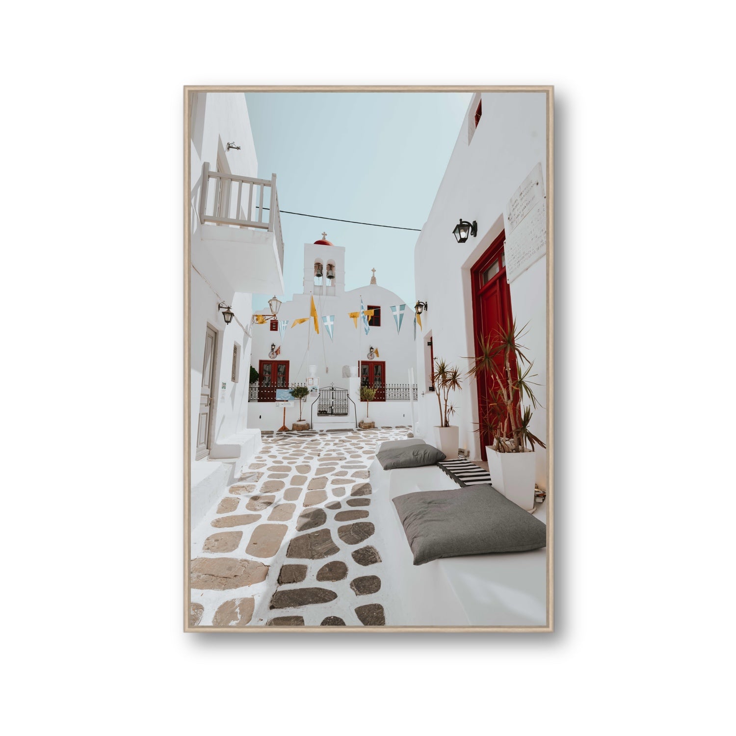Cycladic Charm fine art print, Mykonos, Greece, Gallery, Natural Oak Float Frame, Fine Art Canvas