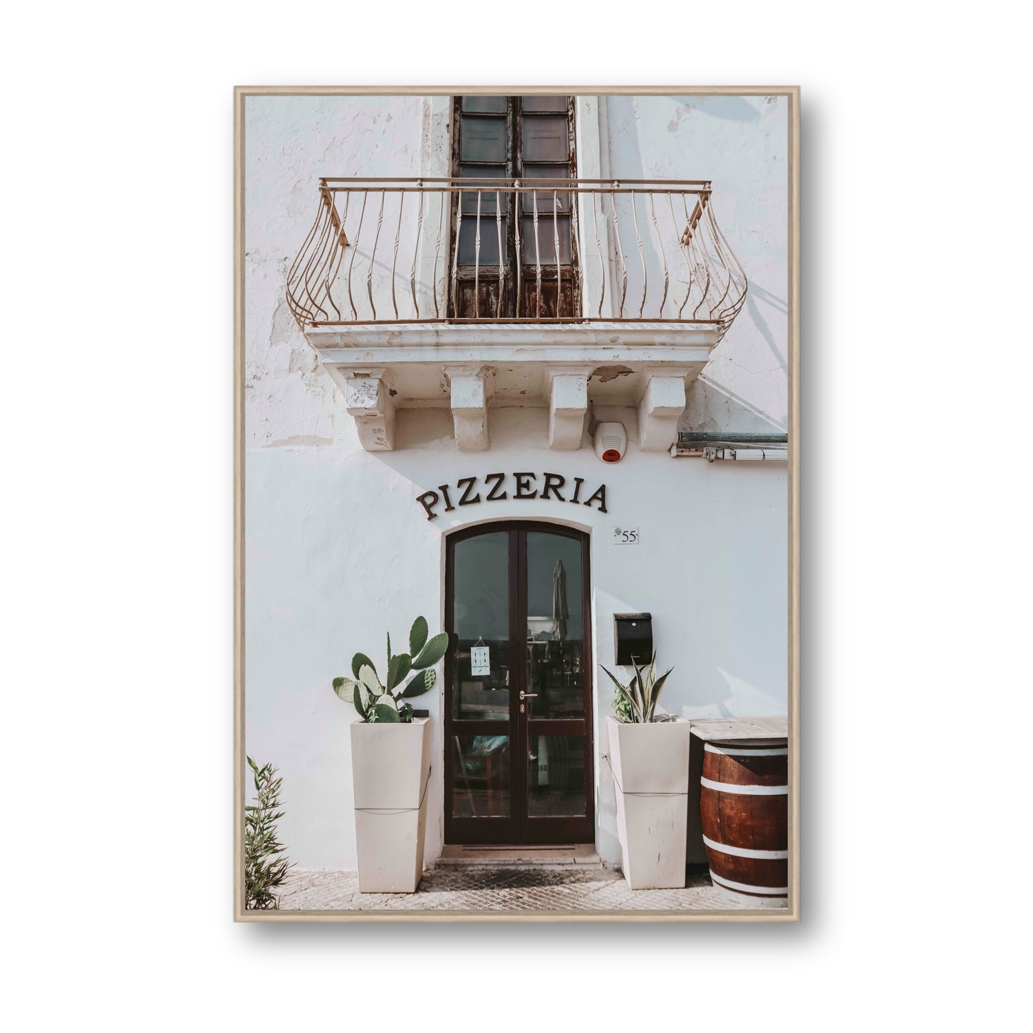 Pizzeria Puglia Italian wall art Statement fine art canvas in natural oak float frame